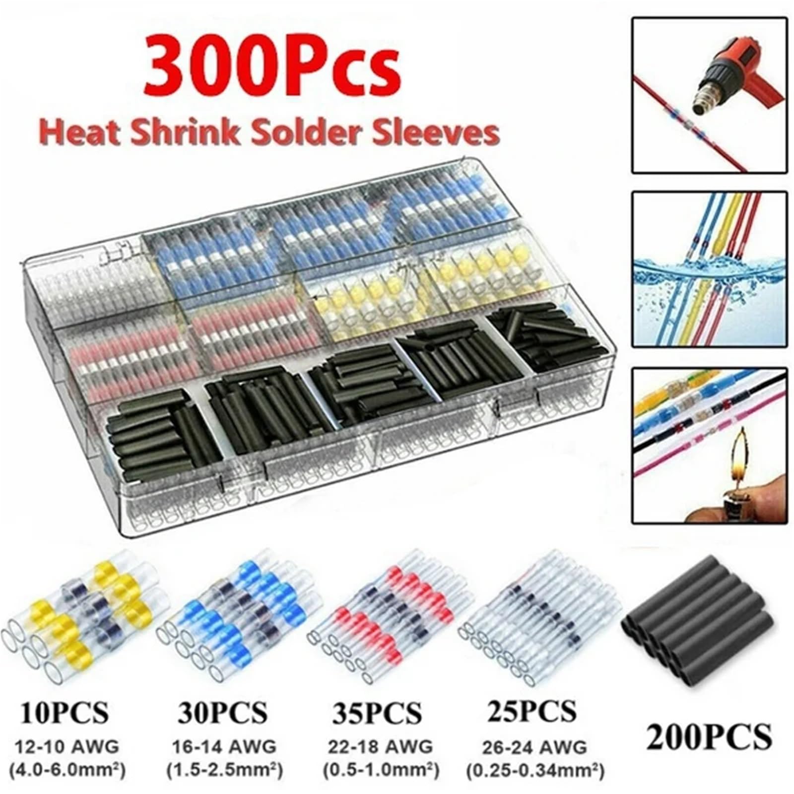 Schrumpf-Kabelverbinder, Wärmeschrumpf-Stoßverbinder, Lötdichtungs-Set for Auto-Marine, 50–1000 Stück, mehrfarbig(300pcs 1)