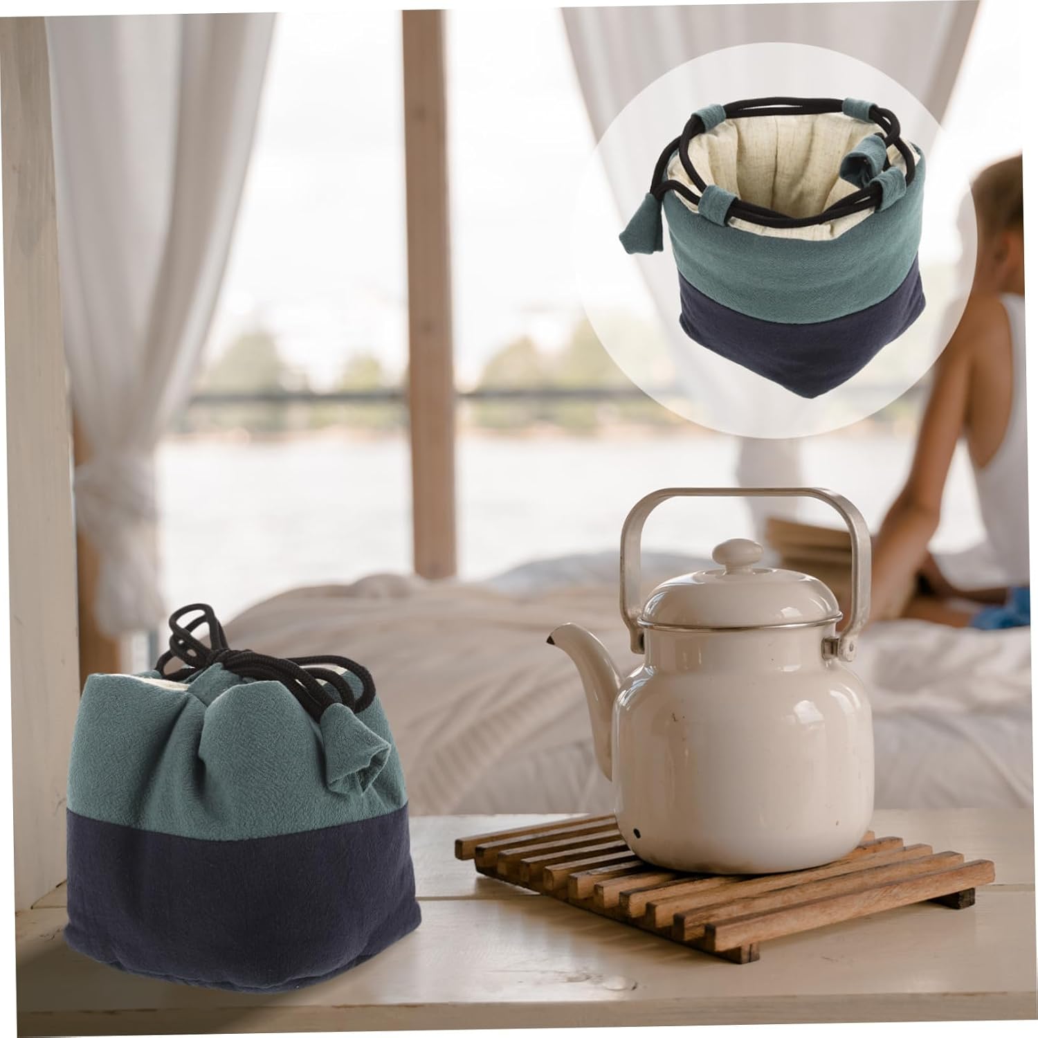 5pcs Elegant Decorative Teaware Bag Kung Fu Tea Storage Portable Teapot Carrying Bag Easy Pull Drawstring