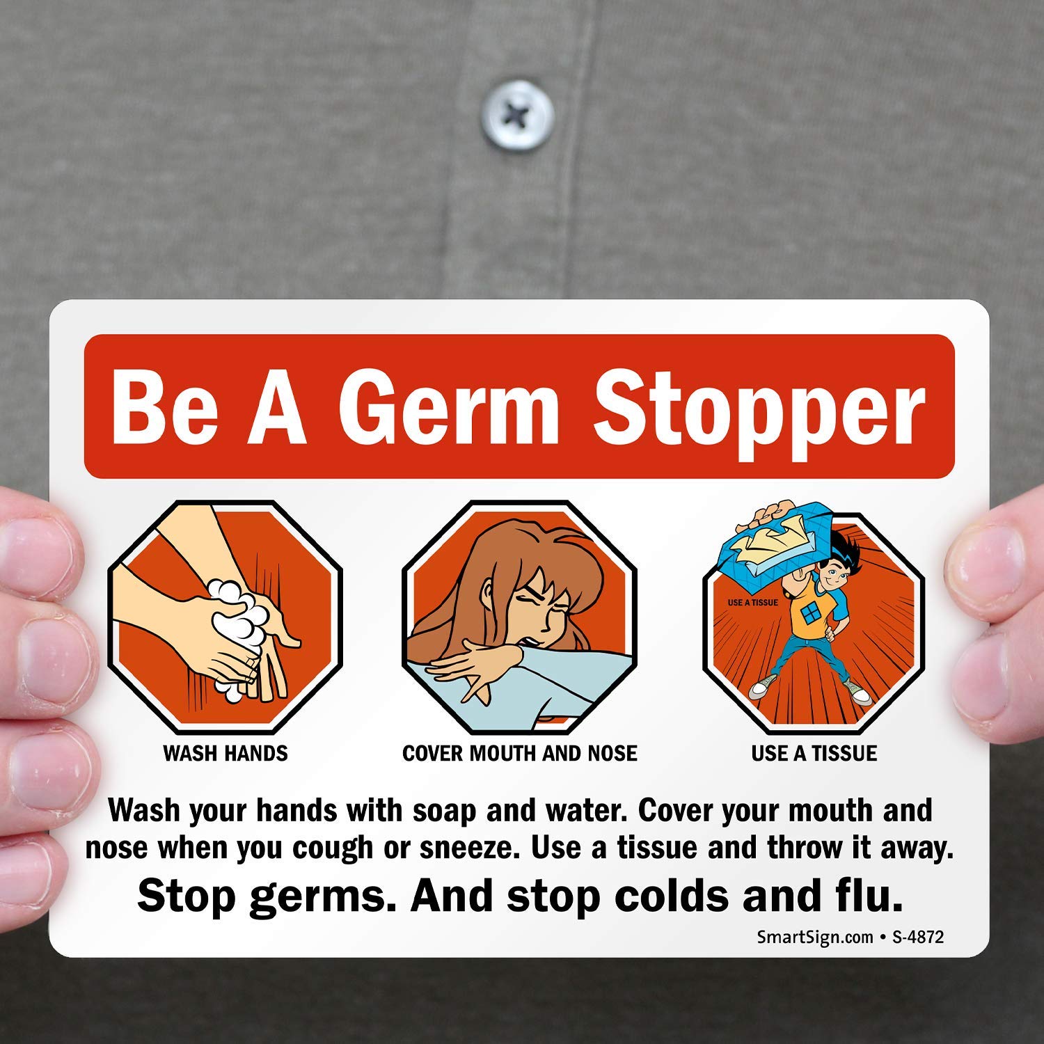 Nеw Dеаl SmartSign “Be A Germ-Stopper Hand Washing Label | 3.5 x 5 Laminated Vinyl, Pack of 4