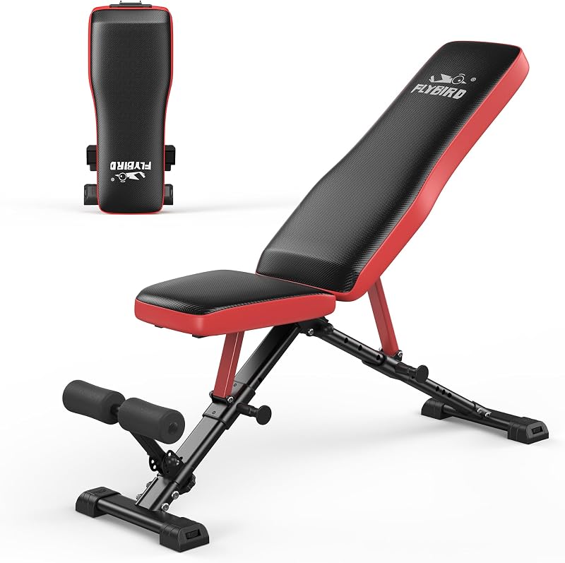 FLYBIRD Adjustable Weight Bench, Full Body Workout Bench for Home Garage Gym Strength Training, Incline Flat Decline for Sit Up Bench Press