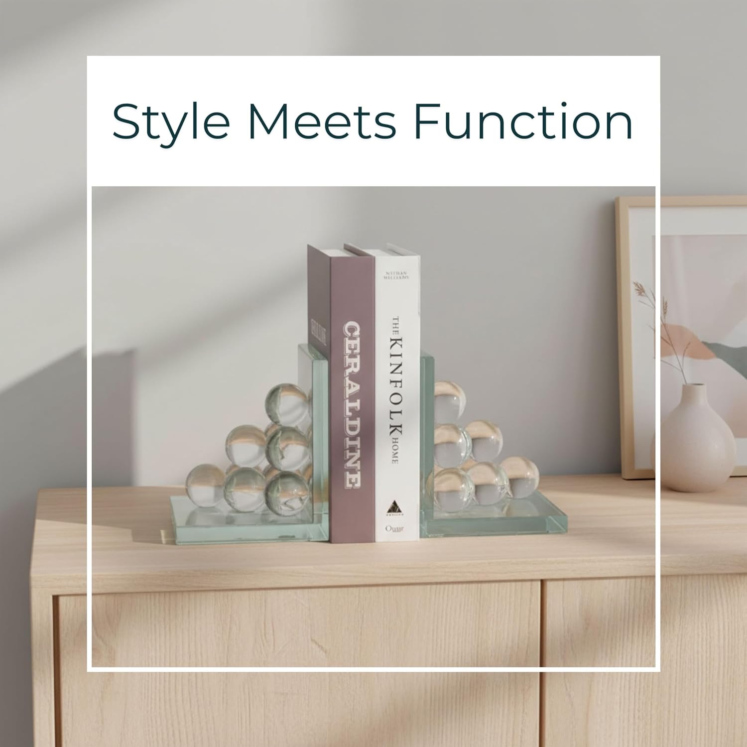 Sagebrook Home Set of 2 Modern Glass Bookends - Decorative Crystal Design - Stylish Home & Office Shelf Organizer - 6" Clear Frost