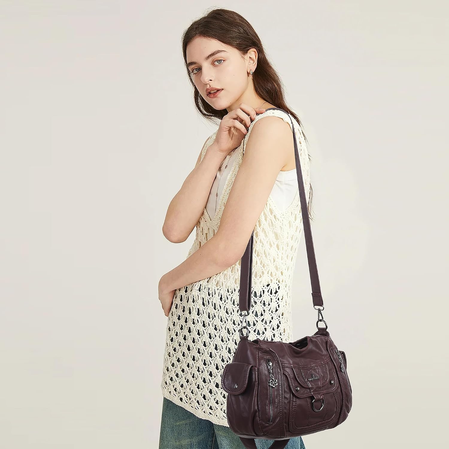 Angel Kiss Women's Shoulder Bag Vegan Leather Hobo Purses and Handbags Satchel Tote Bags for Women with Adjustable Strap