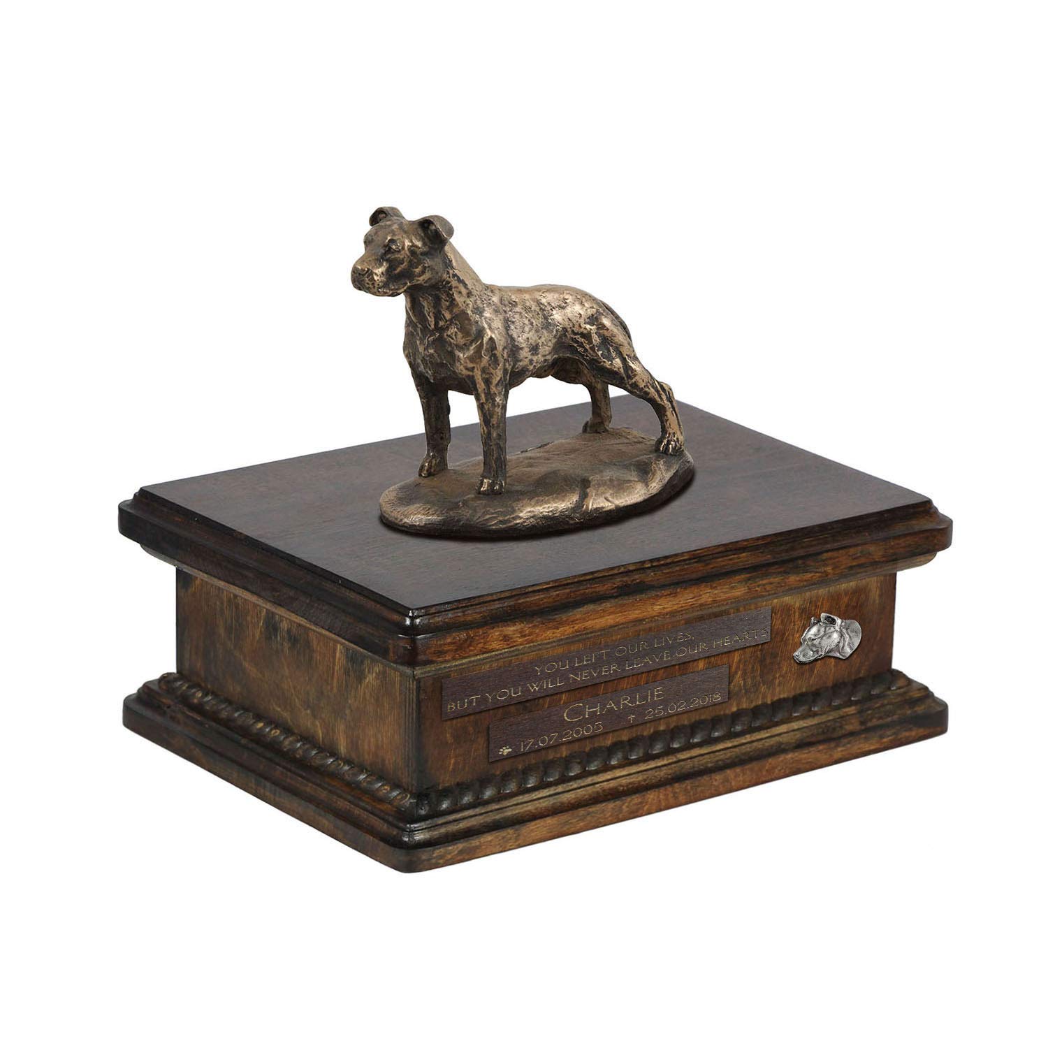 Urne pour les cendres de chien American Staff, mémorial touchant statue fait à la main