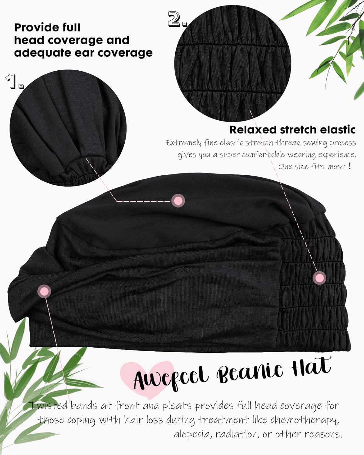 Movable Knot Beanies with Relaxed Stretch Elastic, Chemo Hats for Women - Image 3
