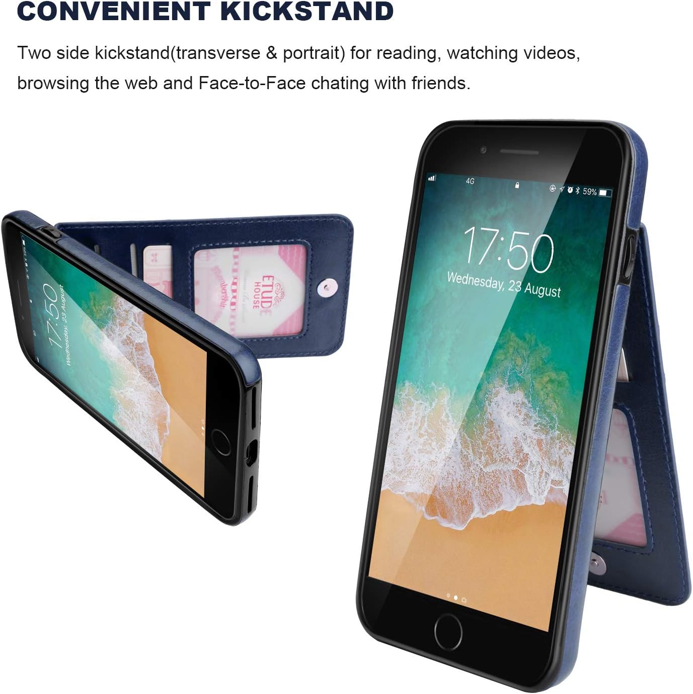 KIHUWEY iPhone 7 iPhone 8 iPhone SE 2020 Case Wallet with Credit Card Holder, Premium Leather Magnetic Clasp Kickstand Heavy Duty Protective Cover for iPhone 7/8/SE 4.7 Inch(Blue)