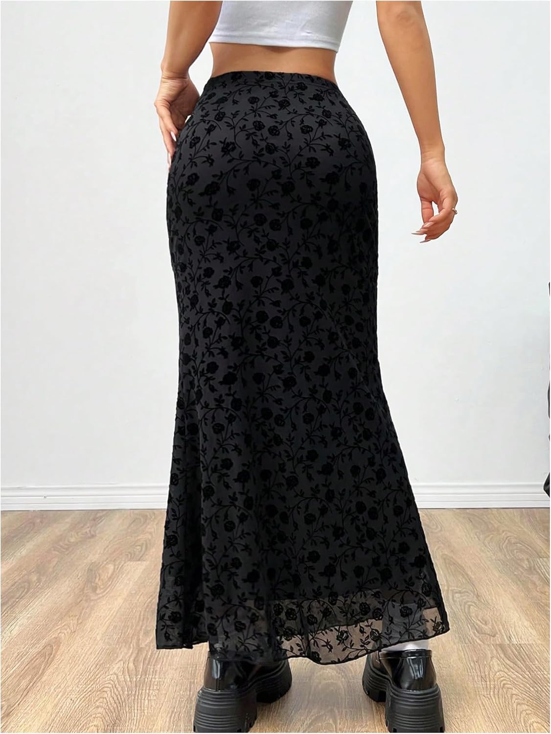 Milumia Women Vintage Floral Mesh Bodycon Skirt Low Rise Long Skirts - Image 2