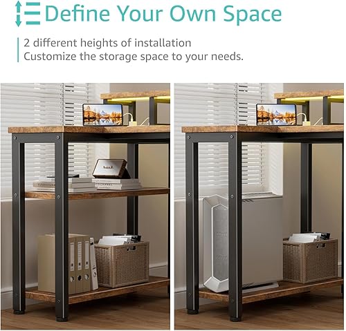 Miniatura 9 de Lufeiya - Escritorio en forma de L para juegos con luces LED y tomas de corriente, escritorio de esquina de 47 pulgadas para oficina en casa con