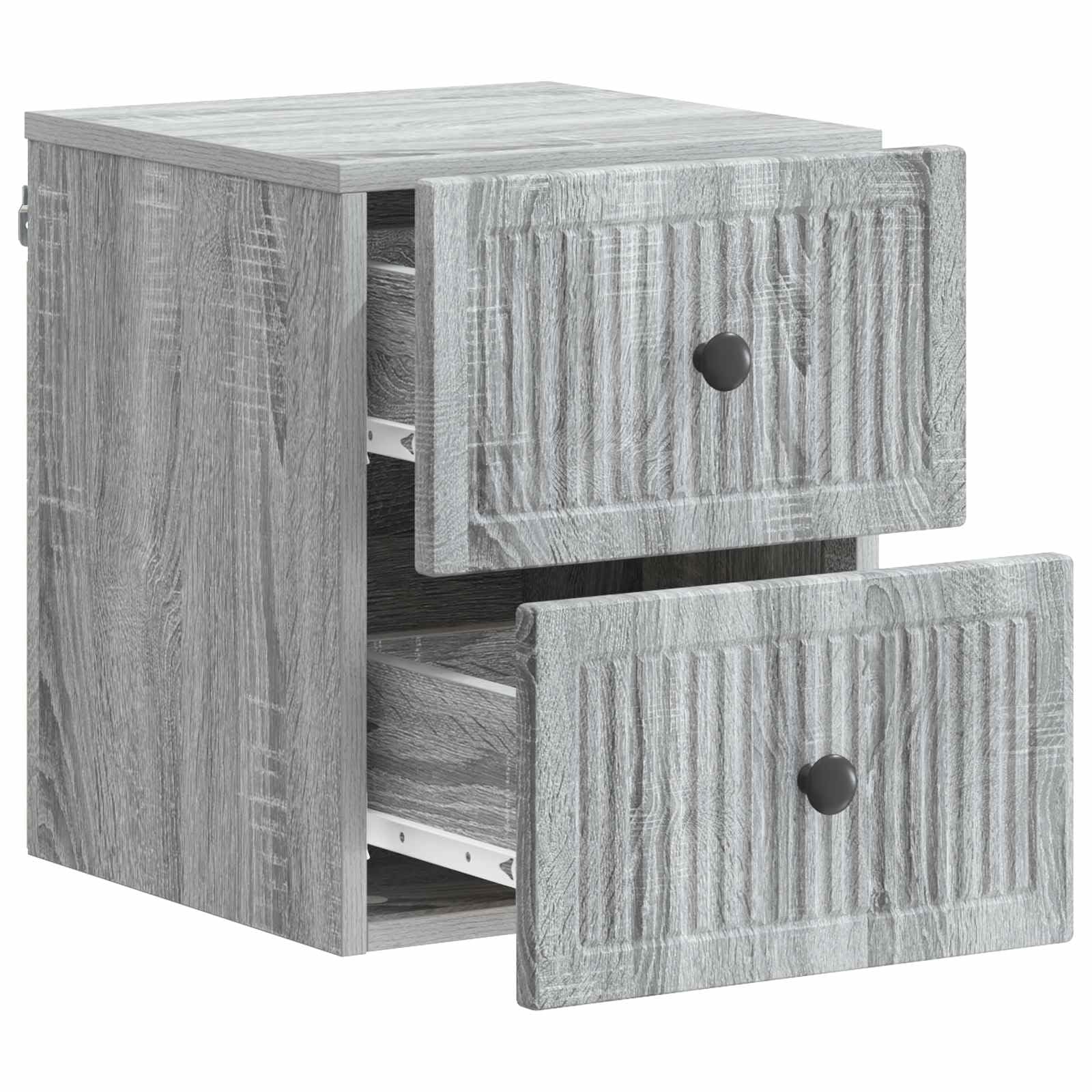 Set di 2 comodini montati a parete, grigio Sonoma, 33 x 34,5 x 40