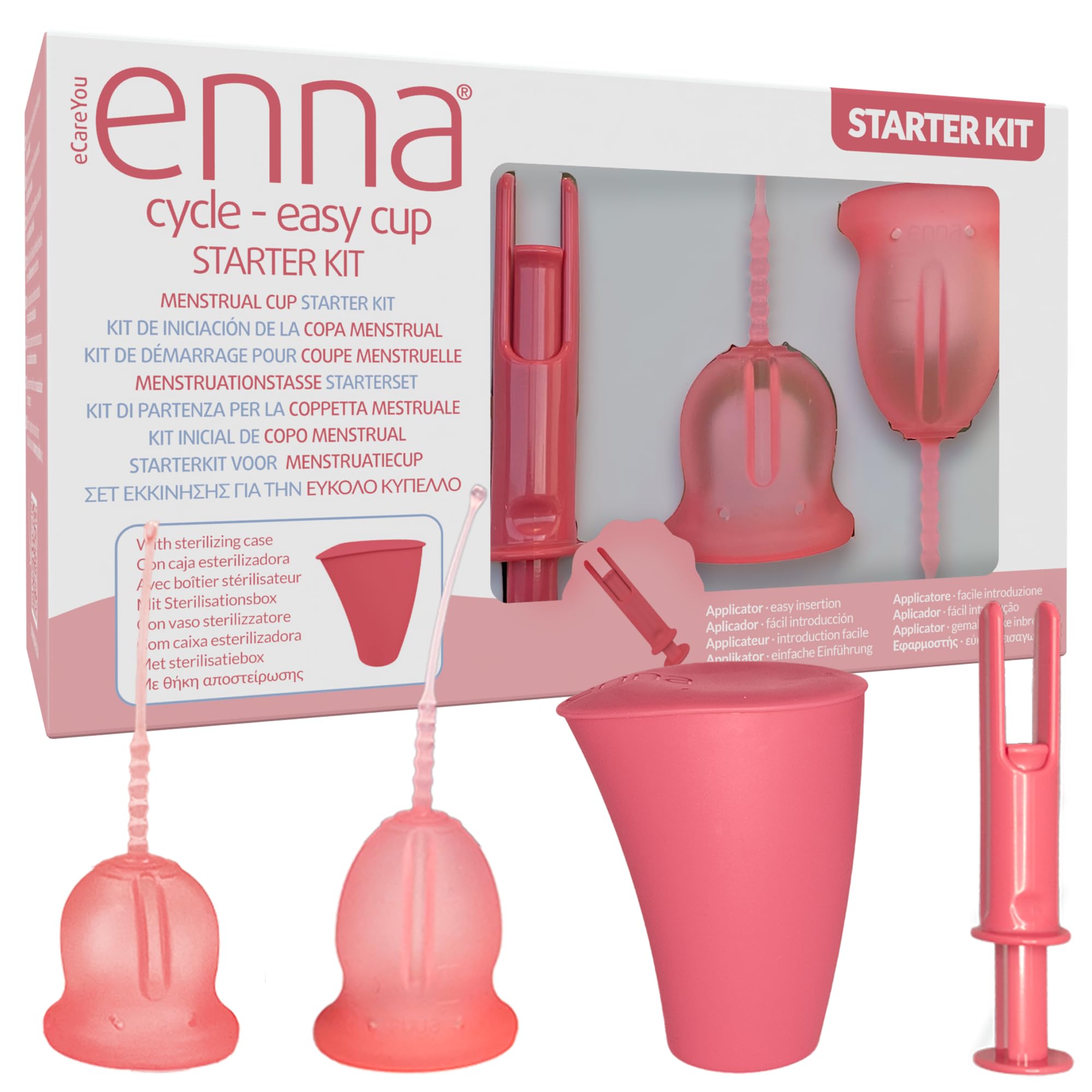 Enna Cycle Starter Set Easy 2 kubki menstruacyjne + aplikator + sterylizator i pudełko transportowe + Anenna Moisturizing