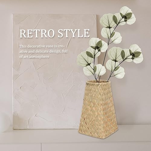 Miniatura 3 de DECHOUS Bote de basura tejido con paja papelera tejida florero decorativo Contenedor decorativo Dormitorio Oficina Pequeños botes de basura Cesta de