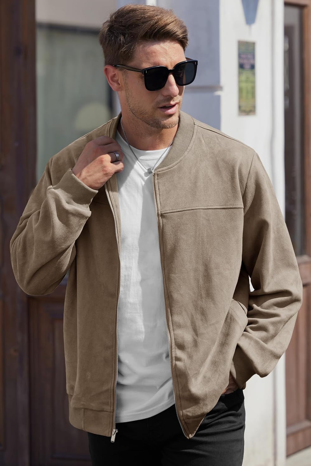 Men’s Bomber Jacket Faux Suede Midweight Casual Full-Zip Flight Coat (S-XXL) - Image 2