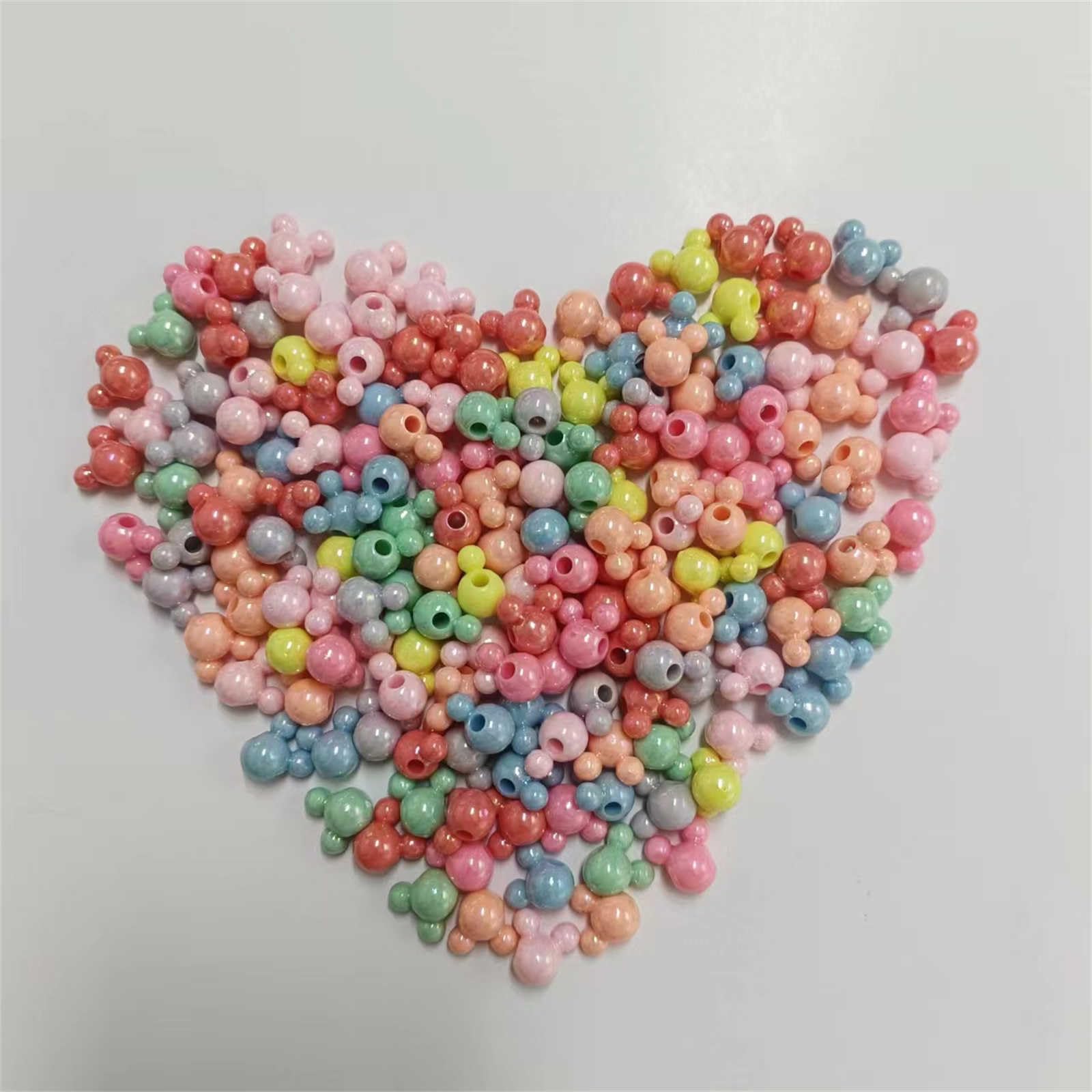 OkiiO250 PCS Glossy Colorful Acrylic Mouse Head Beads for DIY Handmade Gifts, Jewelry Making, Crafts, Keyrings, Necklaces (Mixed Colors)