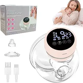 2 In 1 Vestível de Tirar Leite，Bomba de Tirar Leite Elétrica, 3 Modos, 12 Velocidades, RecarregáVel, PortáTil, Silenciosa, Confortável, Sem BPA (Em pó)