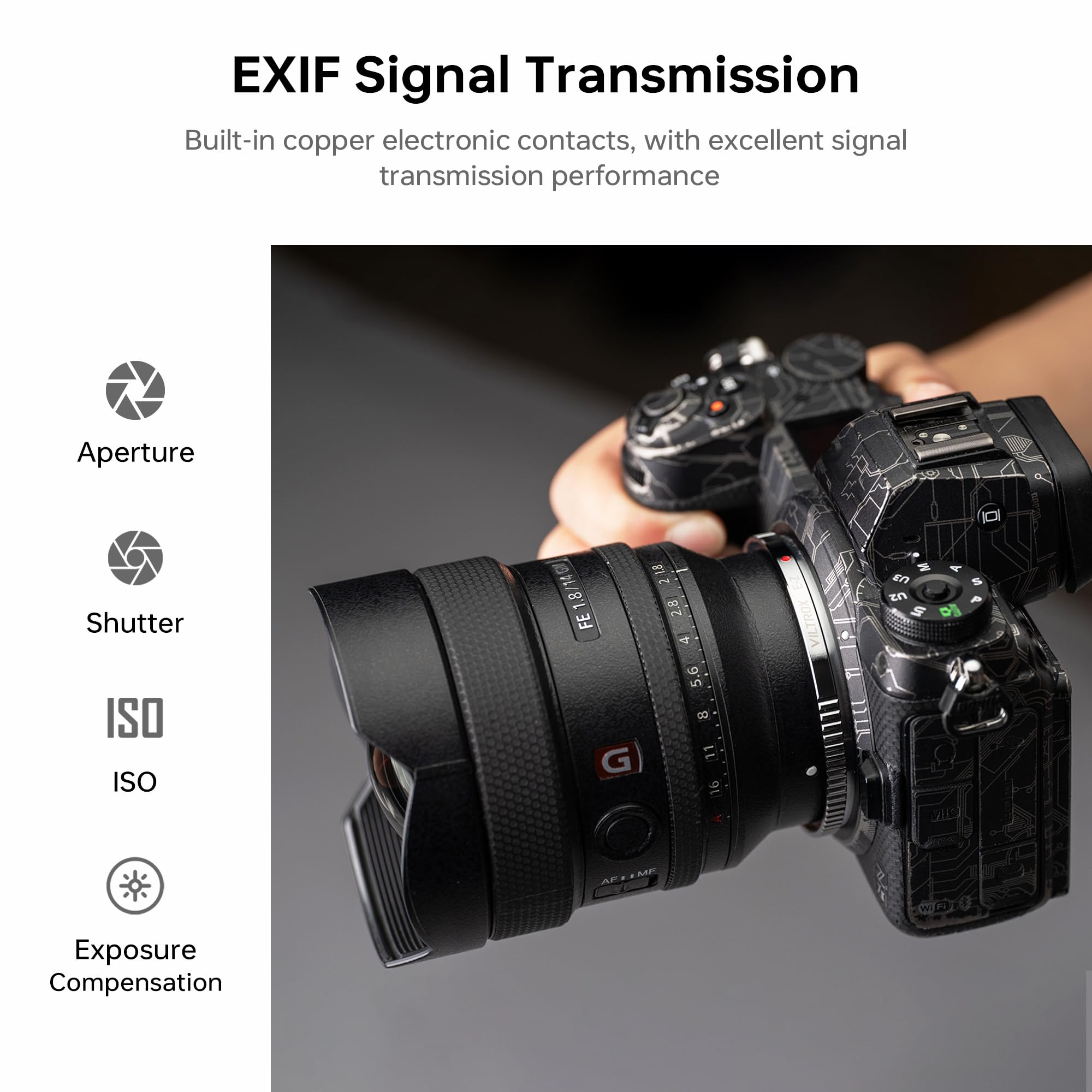 VILTROX E-Z Adattatore per obiettivo, convertitore per obiettivo autofocus Anello adattatore compatibile con obiettivi attacco E per fotocamere mirrorless Nikon attacco Z Z5 Z50 Z6 Z6II Z7 Z7II Zfc