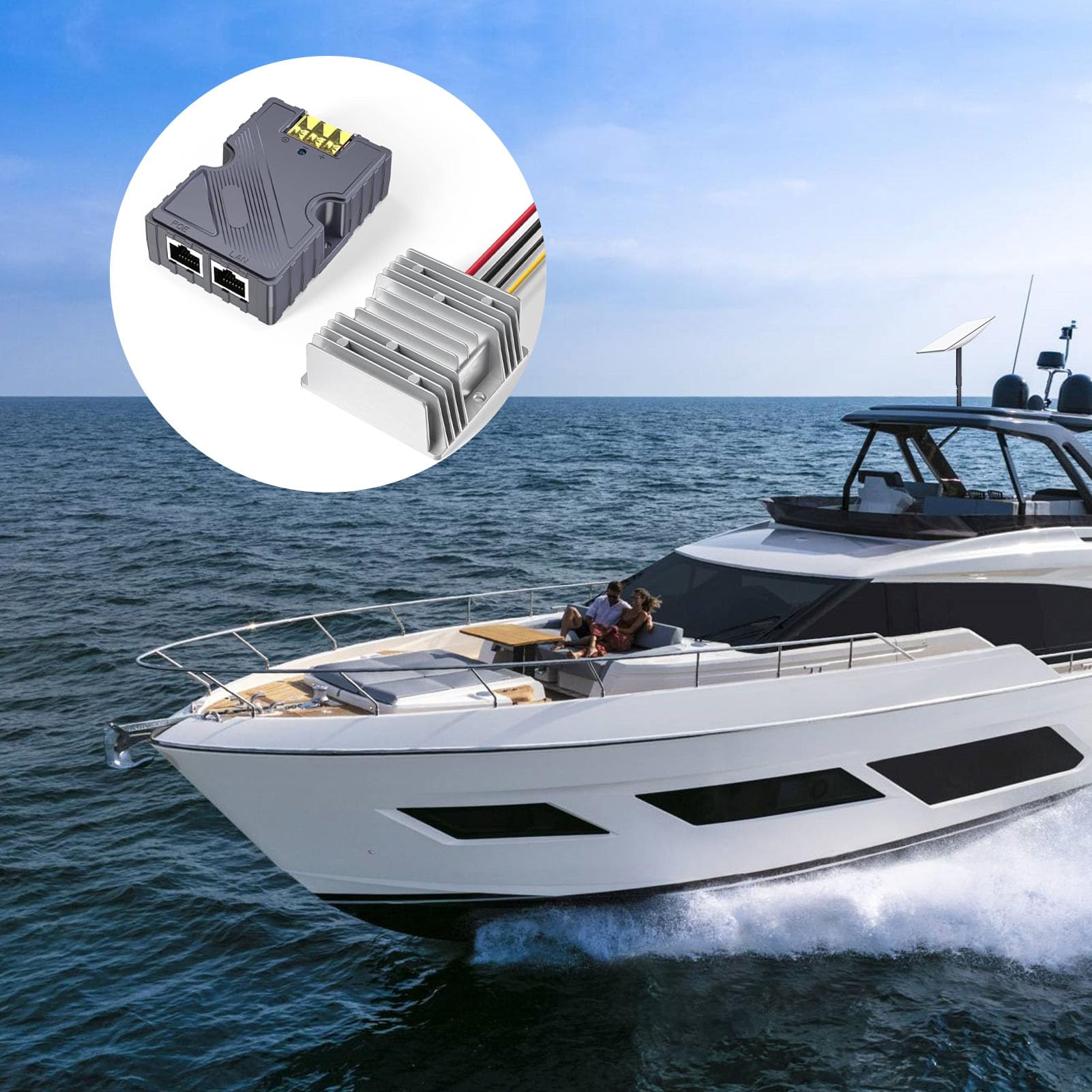 Iniettore GigE PoE 150 W con Protezione ABS Sovratensioni ESD Iniettore PoE per la Rete Satellitare, Convertitore Step-up CC 12 V‑48 V per la Rete Satellitare del