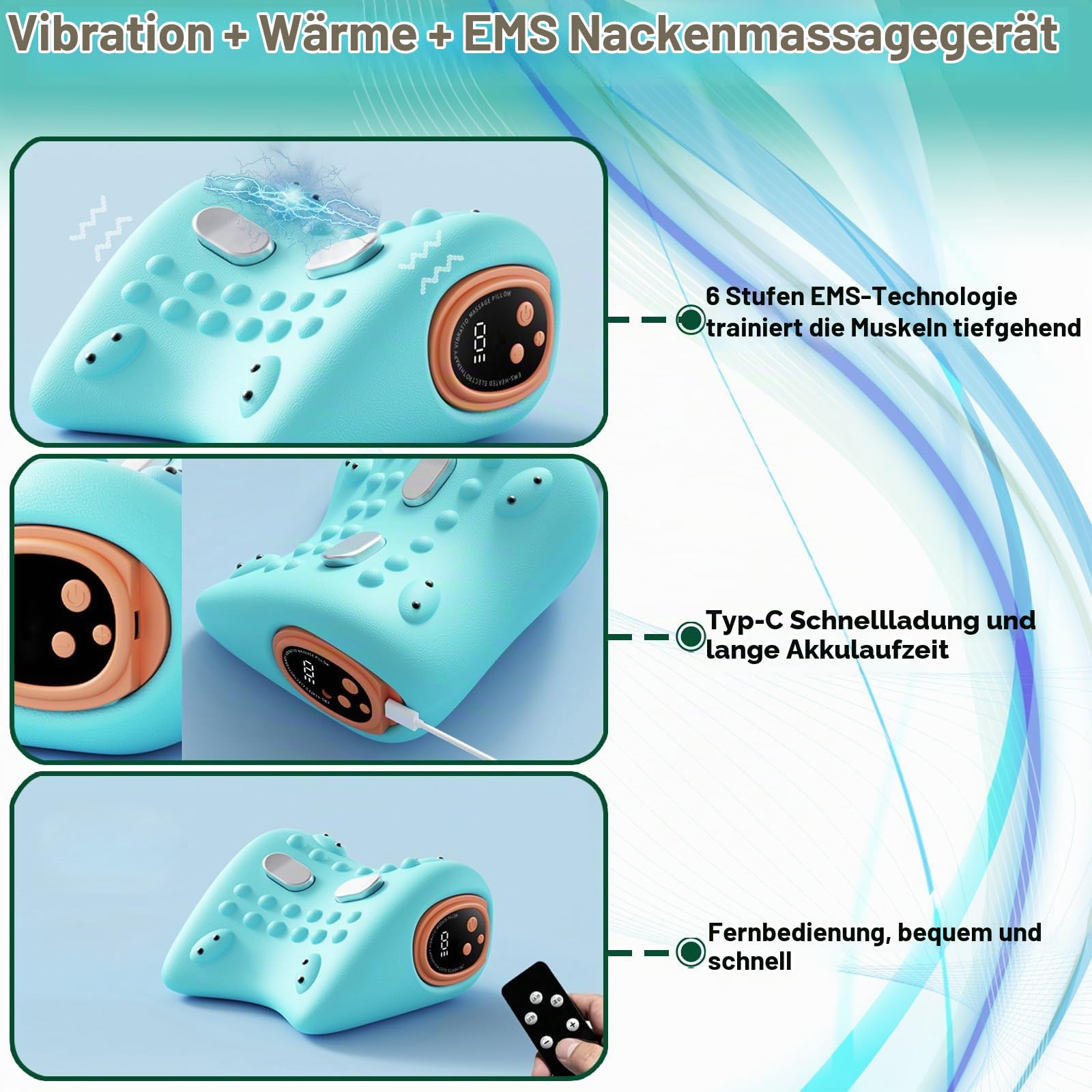 Nacken Schulter Massagegerät Kabellos, Elektrische Nackenmassagegerät mit Wärme, 2026 Upgrade Neck Massager, USB 3 Modi 6 Einstellbare Frequenzen