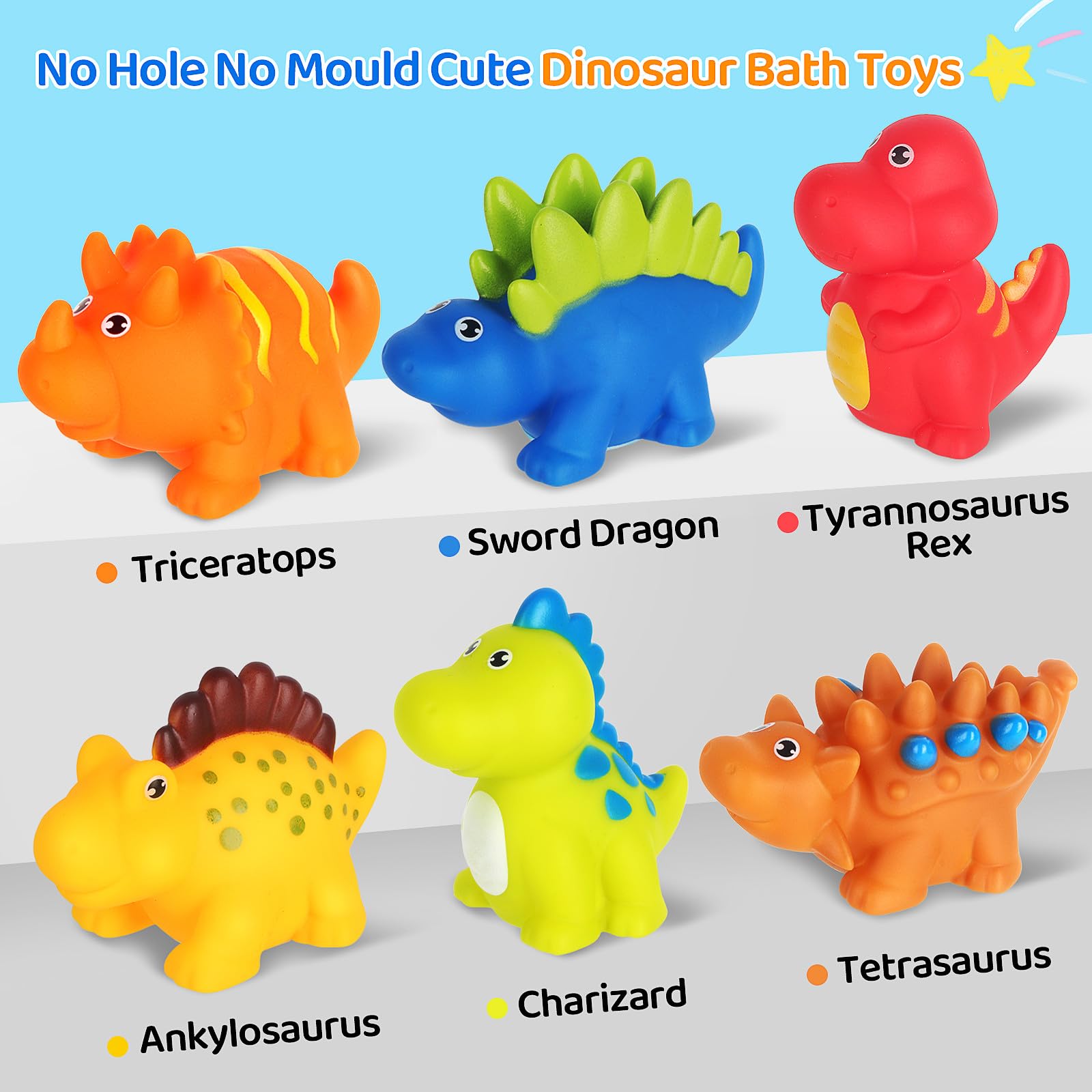 Baby Bath Toys for 1 Year Old 6 Pack Dinosaur Toddler Bath Toys for 1 2 3 4 Year Olds No Hole Mold Free Water Toys for Swimming Pool Toys for Boys Girls — view 2
