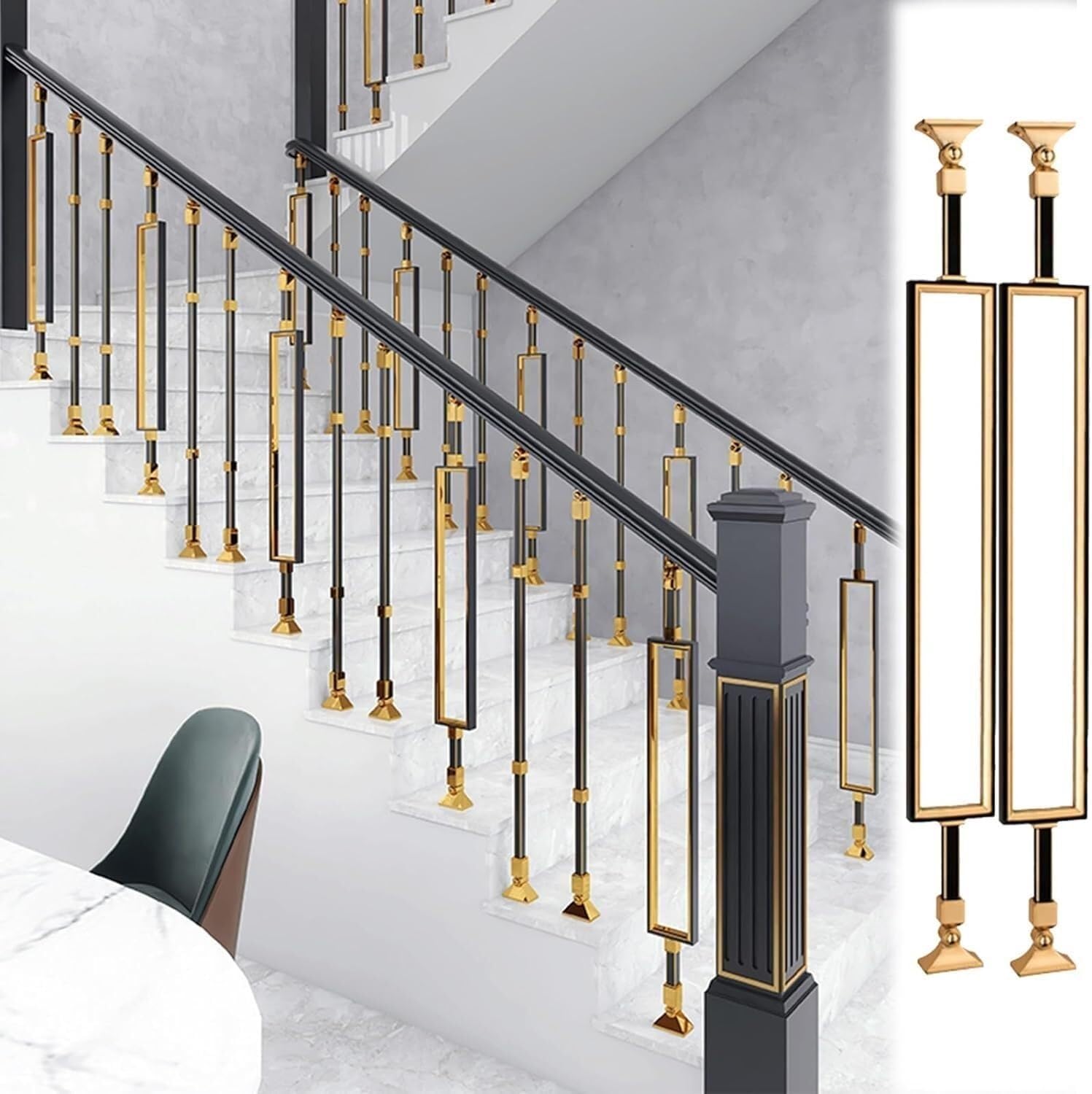 Rampe d'escalier rectangulaire en aluminium stable et robuste pour garde-corps