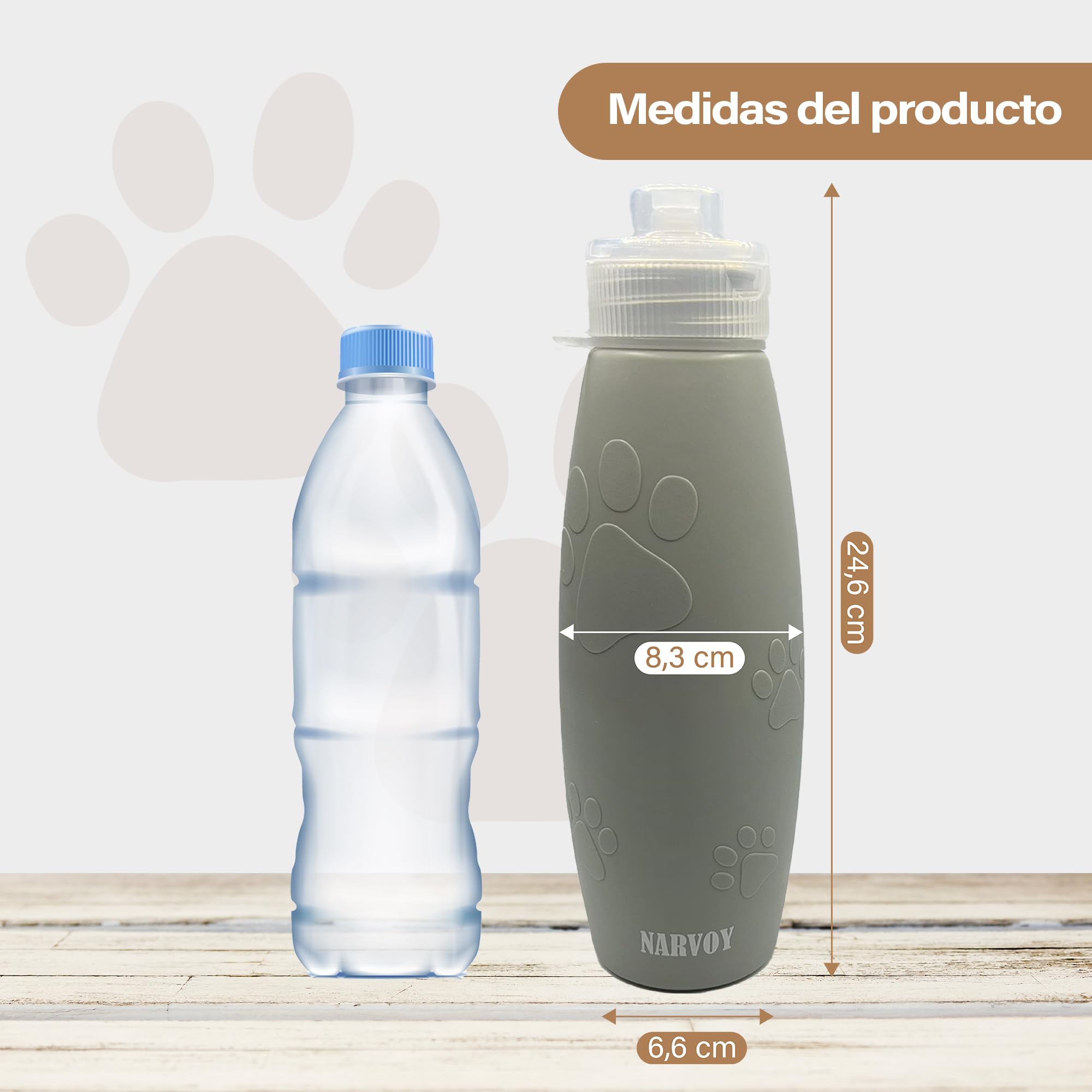 Pipi Cani - Bottiglia per cani da 600 ml, bottiglia per cani in silicone pieghevole e ricaricabile, con nebulizzatore, moschettone e corda regolabile, accessorio per passeggiate