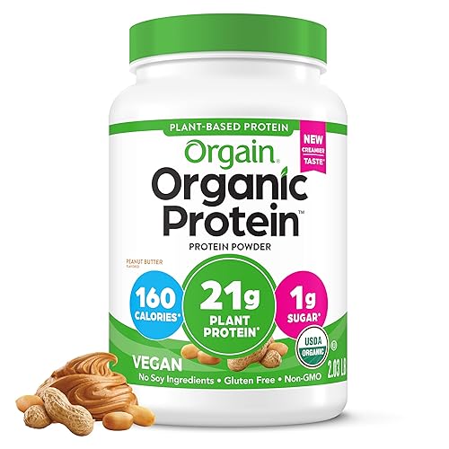 Orgain Organic Vegan Protein Powder, Peanut Butter - 21g Plant Protein, 7g Prebiotic Fiber, Low Net Carb, No Dairy Ingredients, No Added Sugar, For Shakes & Smoothies, 2.03 lb (Packaging May Vary) - Peanut Butter Flavored - 2.03 Pound (Pack of 1)