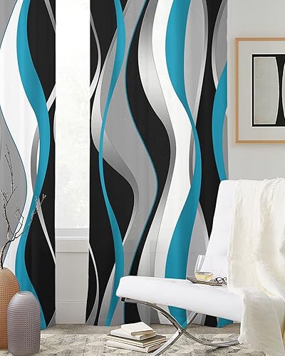 Miniatura 3 de Cortinas traslúcidas modernas a rayas aguamarina de 84 pulgadas de largo, juego de 2 paneles de cortinas para cocina, dormitorio, sala de estar,