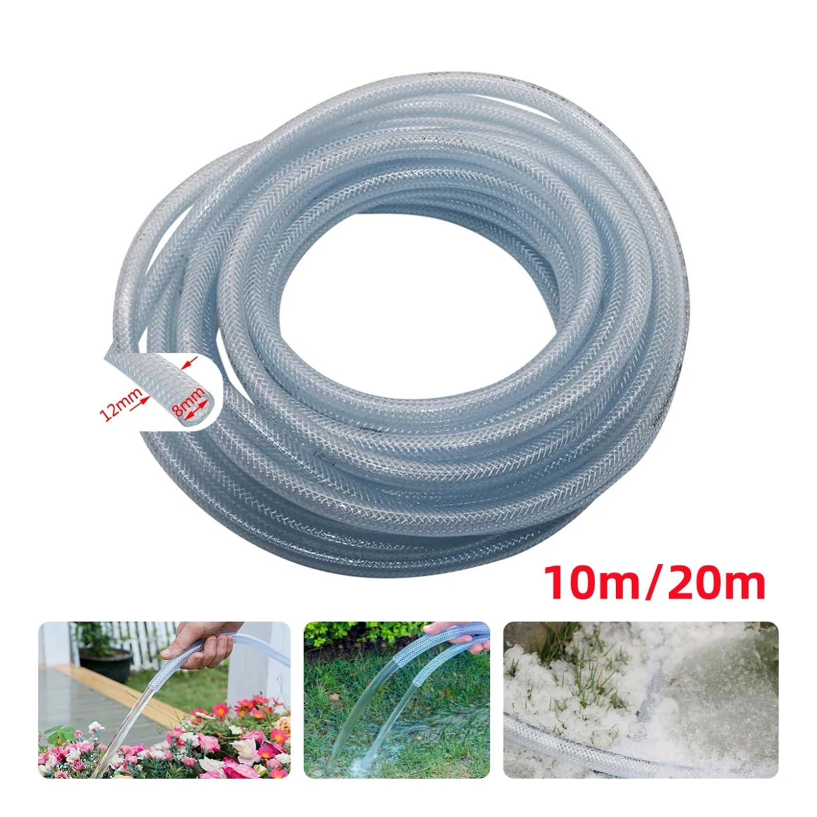 Generico Forniture per Il Giardino Lunghezza 10/20 m Diametro Interno 8 mm Tubo reticolato Giardino Prato Irrigazione a Goccia Tubo Flessibile in Fibra di PVC Tubo di drenaggio Tubo da giar