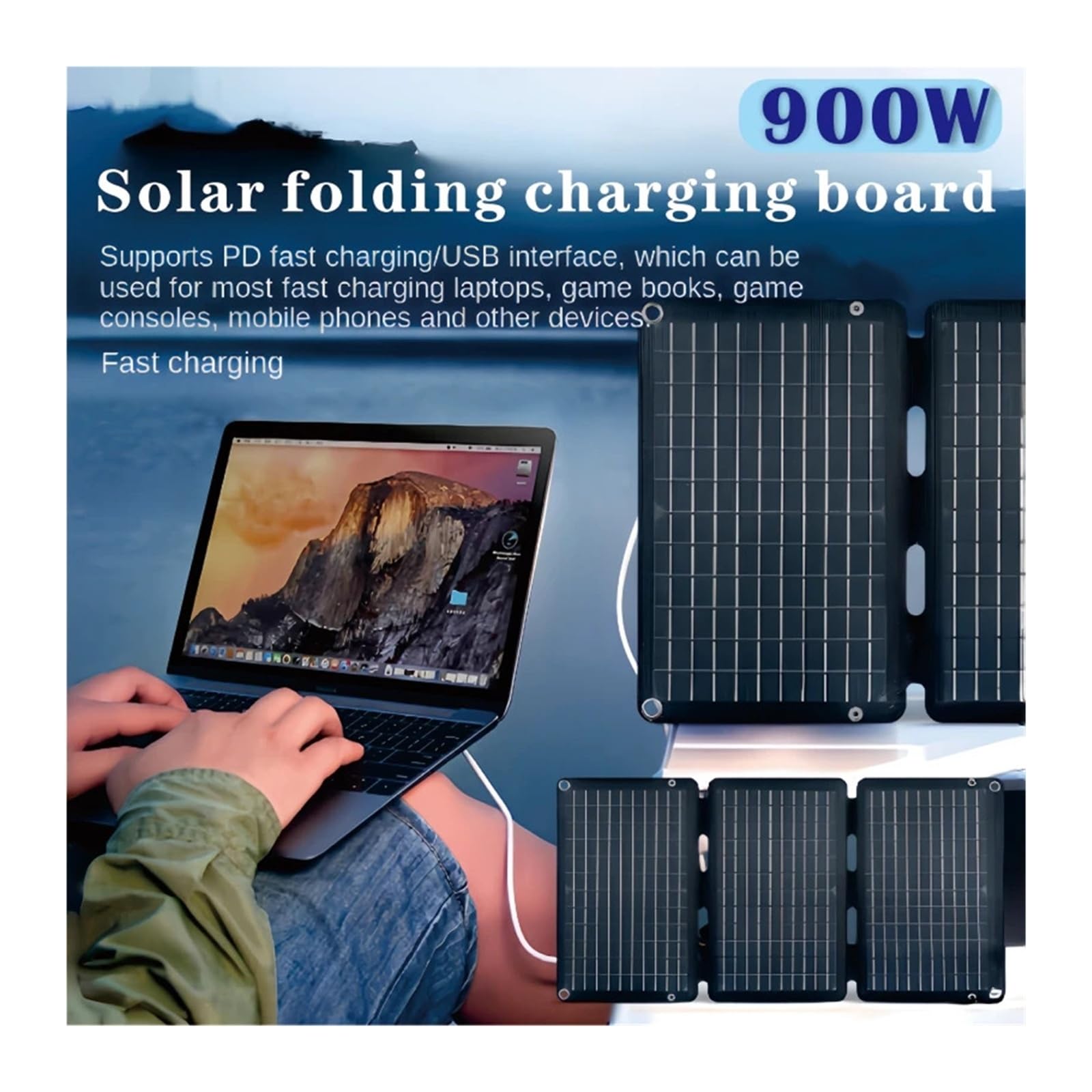 900 W Solar-Klapppanel, tragbar, USB, PC, Tablet, Solar-Außenstrom for Ausflüge, Wandern, Camping, Ausrüstung, Generator