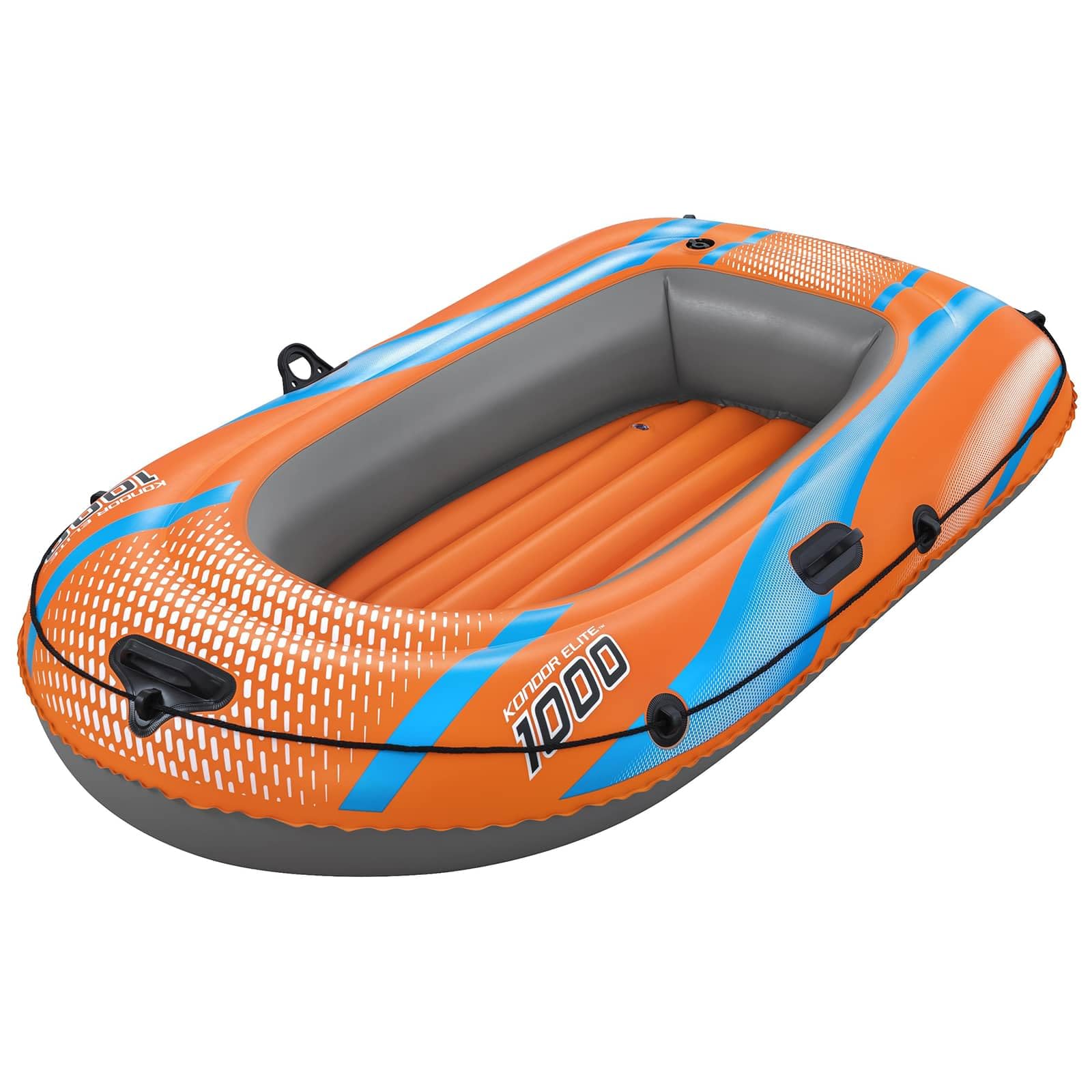 Bateau Gonflable en PVC Orange 162 x 96 cm léger, Durable, idéal pour Loisirs Nautiques en lac, rivière ou mer, Facile à Transporter, avec Accessoires de Propulsion, pour Aventures Estivales
