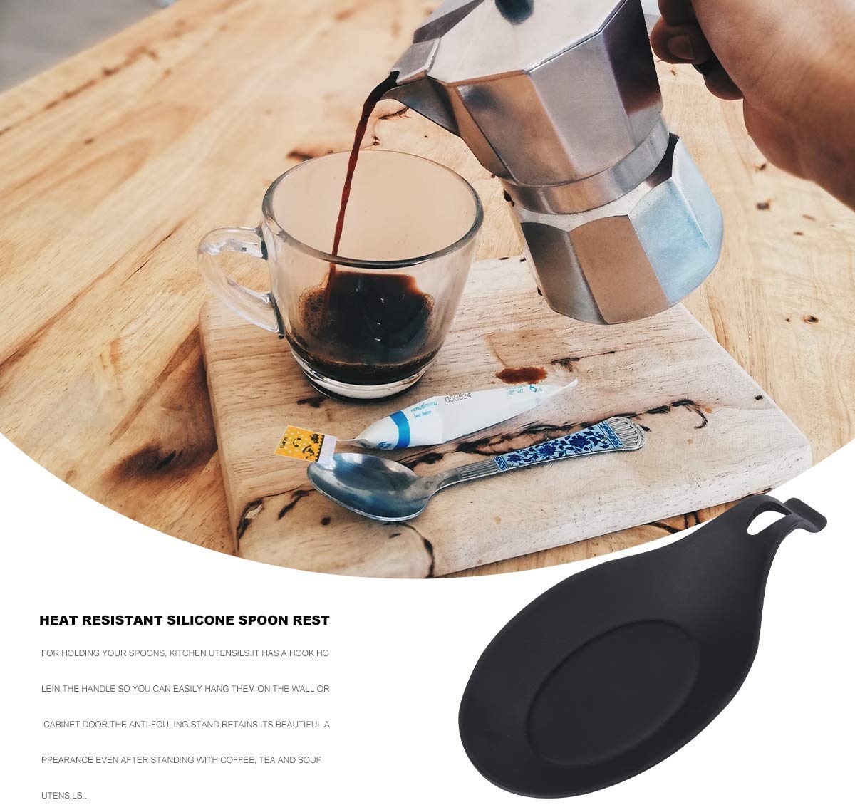 VICMAT 2pcs Black Silicone Cooking Spoon Rest Tray Almond Shape Heat Resistant Kitchen Utensil Holder Ladle Shelf - Image 4
