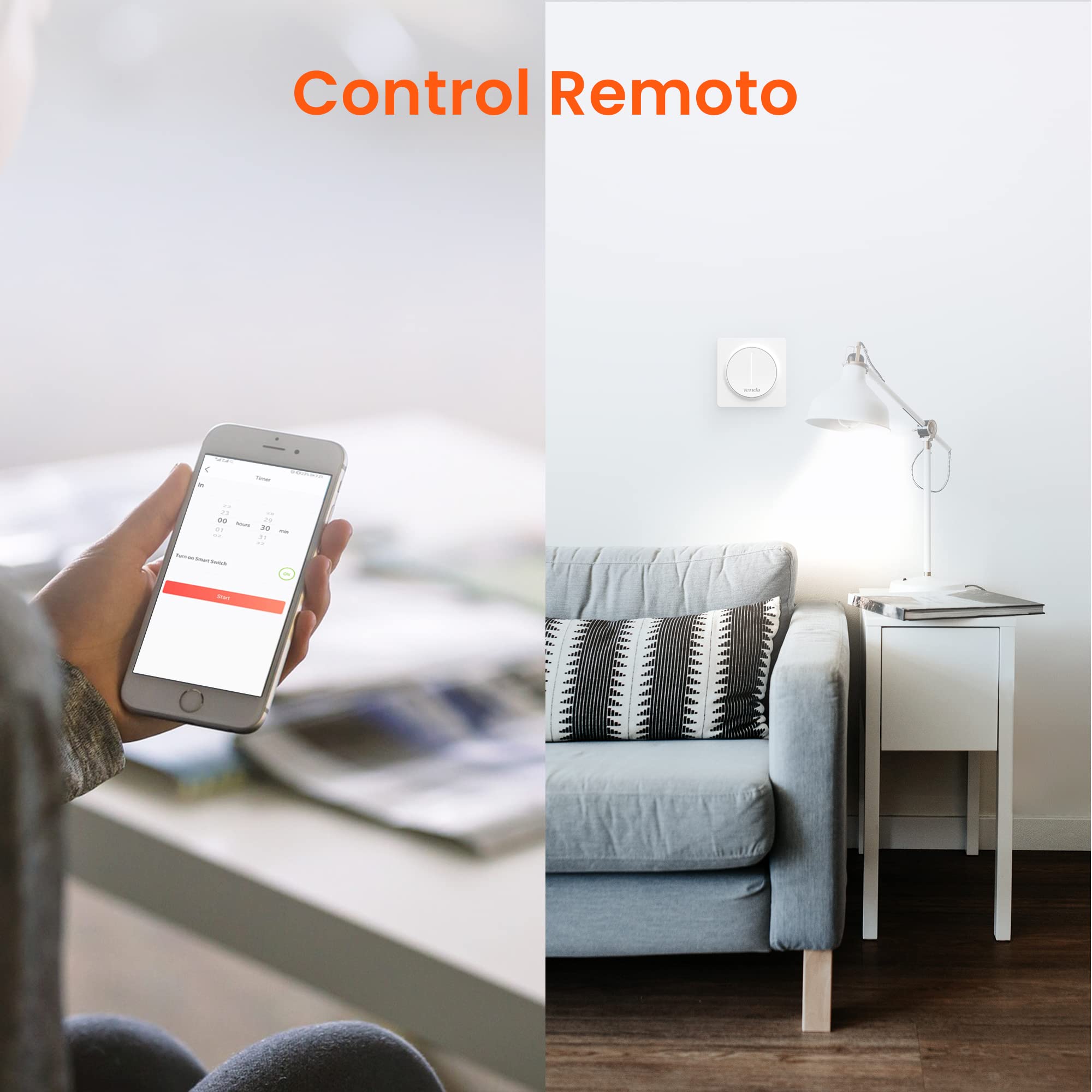 Tenda SS9 Interruptor de Atenuación Inteligente, Interruptor de luz WiFi Táctil de Pared, 2.4GHz, Funciona con Alexa y Google, No Requiere Concentrador, Neutral Requerido, un Polo 10A, Control Remoto