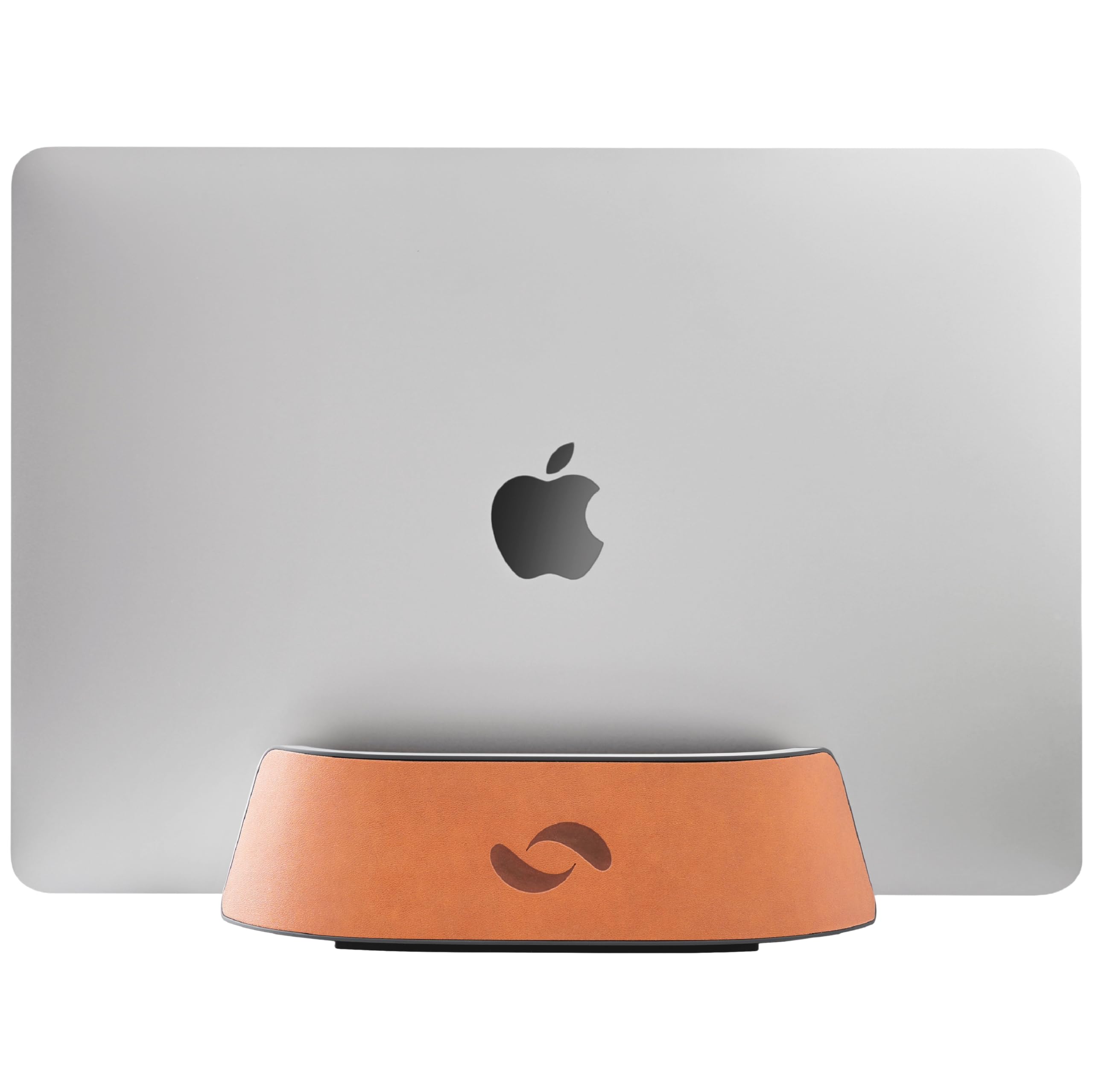 HumanCentric Vertical Laptop Stand in Vegan Cognac Leather, Upright Adjustable Holder and Dock, Laptop Vertical Stand Fits MacBook Pro and Other Laptops .5" to 1.5, Clamshell Compatible