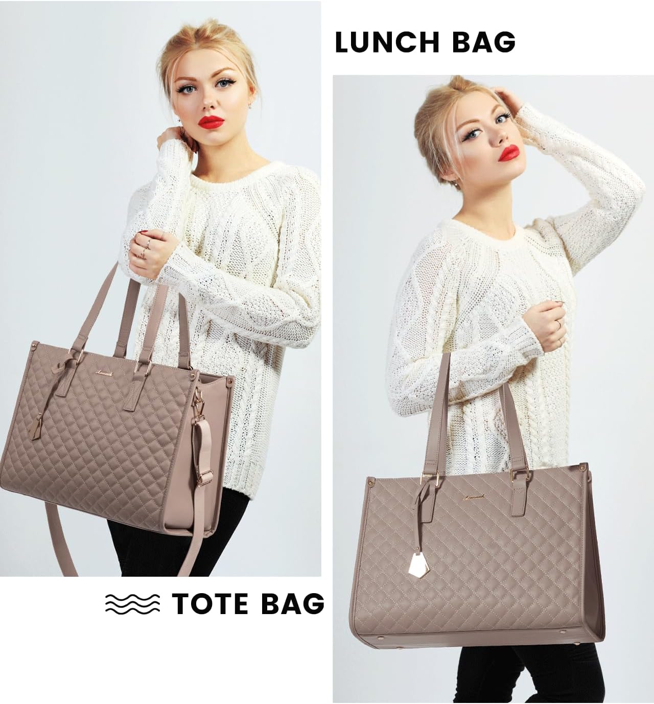 LOVEVOOK Laptoptas voor dames, met geïsoleerd lunchvak, 15,6 inch laptophandtas, werktas, lerarentas, groot, lunchtas, aktetas, leer, schoudertas voor school, kantoor, universiteit, diepzwart, 15,6