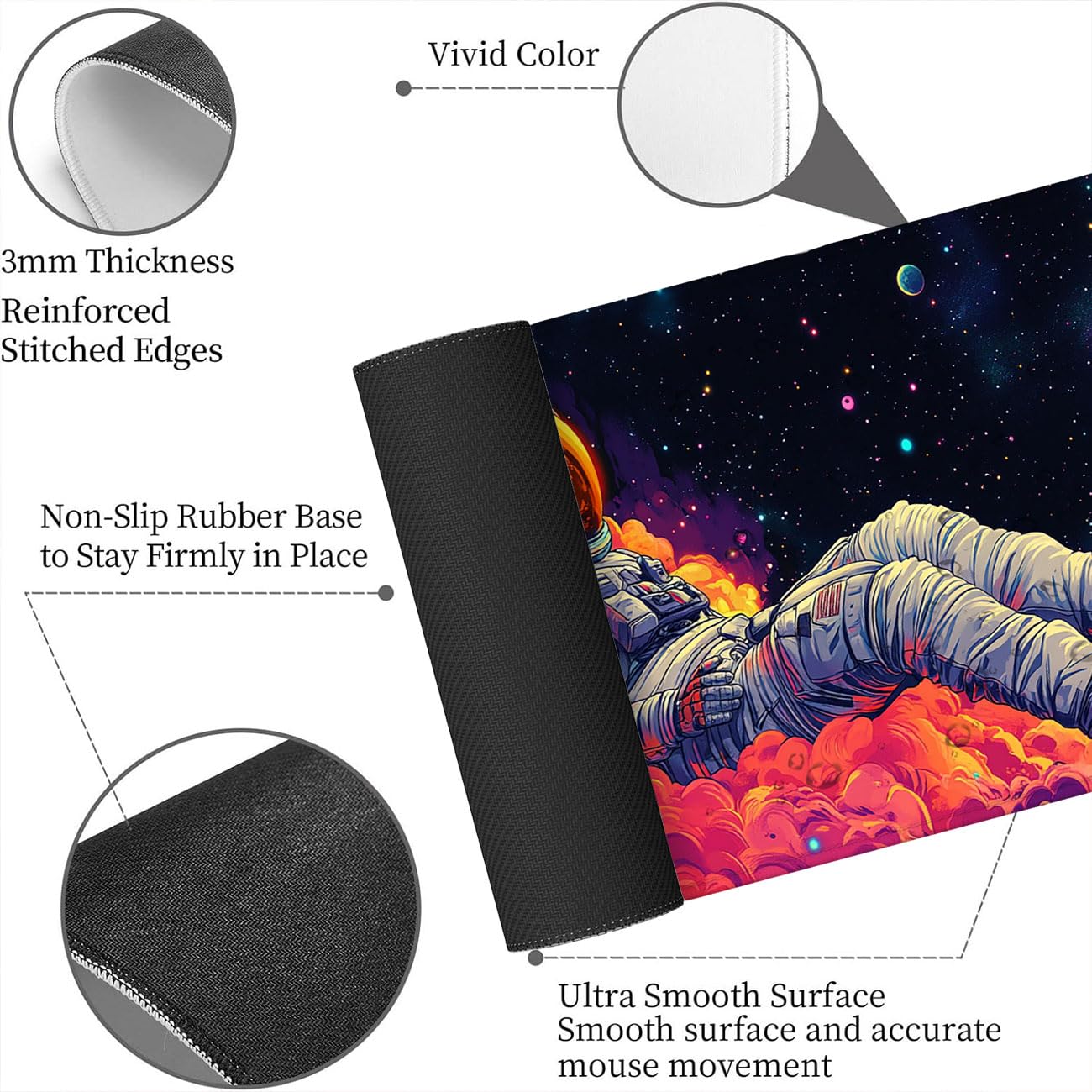 Alfombrilla de ratón con diseño de astronauta, diseño de nebulosas y planetas, tamaño XL, grande, para juegos, laptop, teclado, computadora, oficina, hogar, 31.5 x 11.8 pulgadas