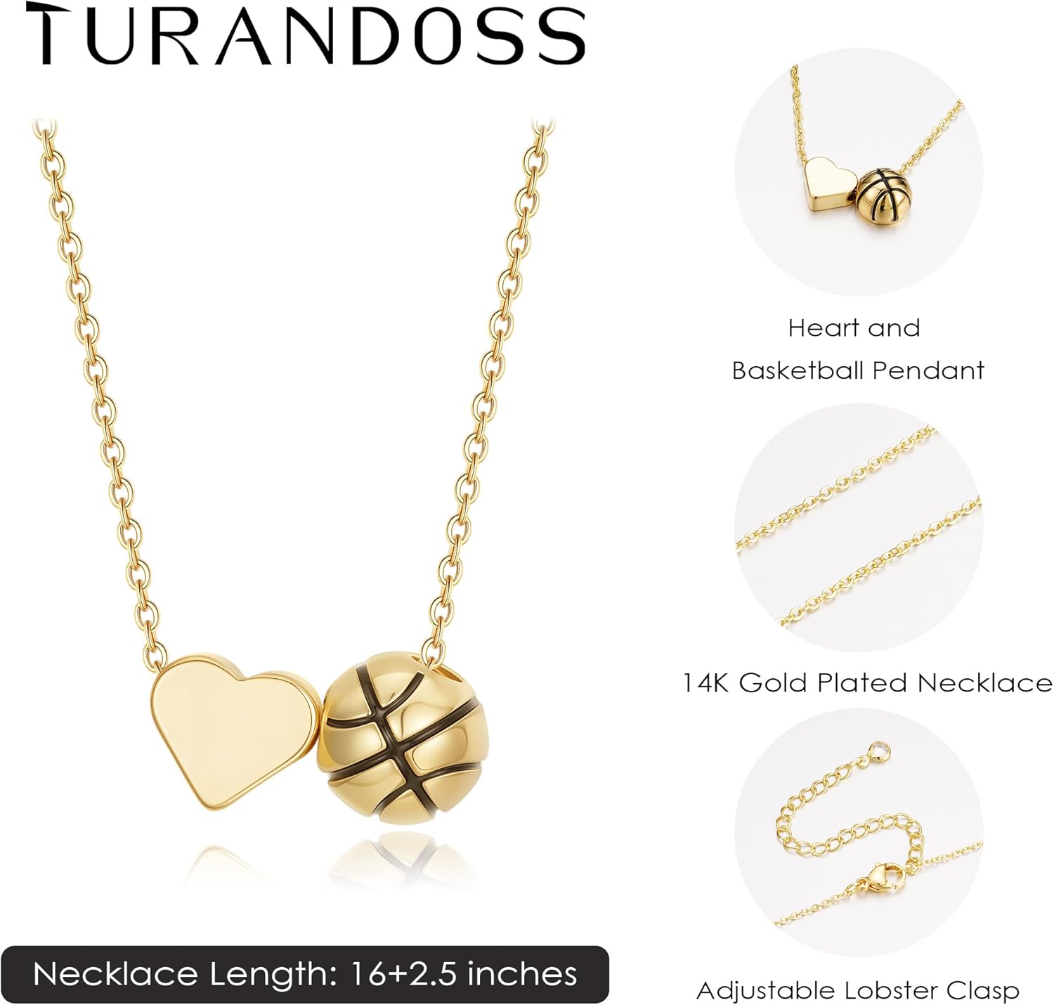 Turandoss Sports Necklace for Women, 14K Gold Plated Heart Pendant Soccer Football Basketball Necklaces for Women Gold Pickleball Volleyball Tennis Softball Necklace Gifts for Sports Lovers Fans Teams - Image 5