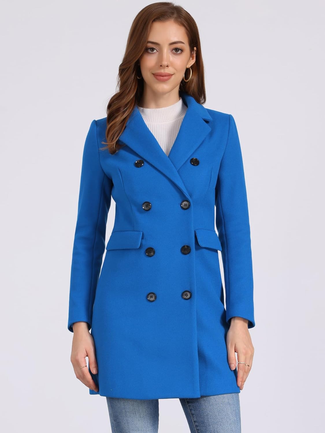 Allegra K Women's Winter Coat Elegant Notched Lapel Double Breasted Trench Coat - Image 3