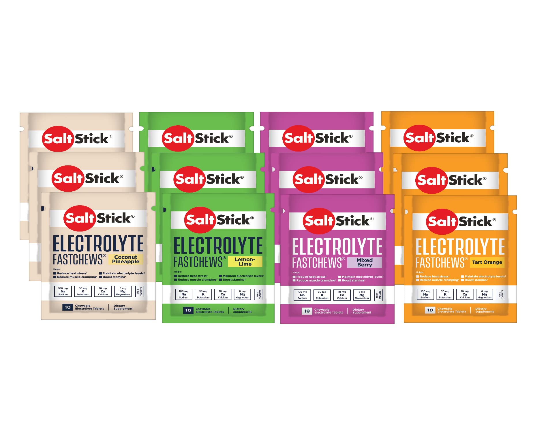 SaltStick FastChews 12er Testpaket (12 Tüten á 10 Kautabletten, verschiedene Geschmacksrichtungen)