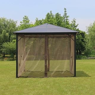 Sunshine Outdoor Gazebo Replacement Mosquito Netting Screen 4-Panels, Universal Netting Side Walls for Patio, Garden, Yard (Net Only)(10' x 12', Brown)