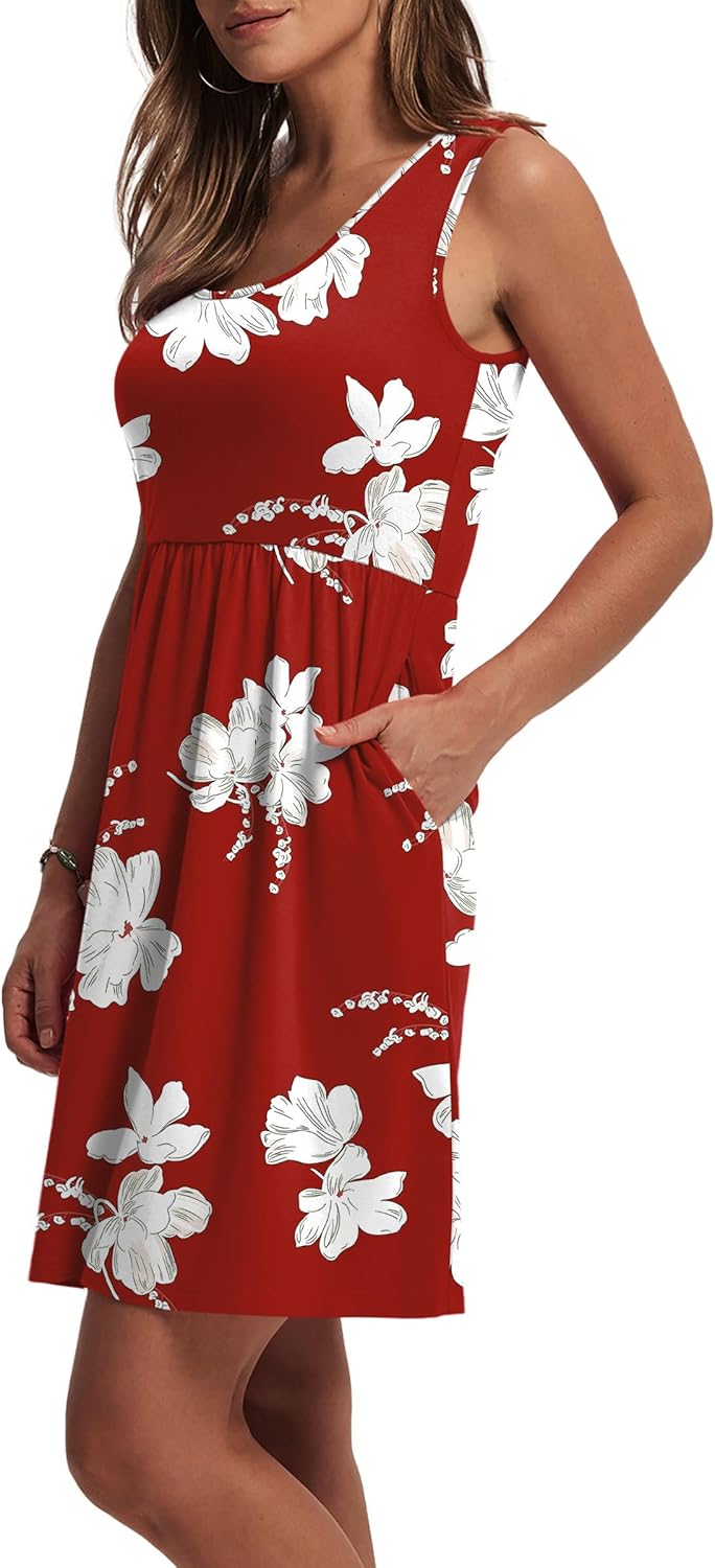 WIHOLL Women's Summer Dress 2026 A-Line Sleeveless Casual Sundress with Pockets Floral/Solid - Image 3