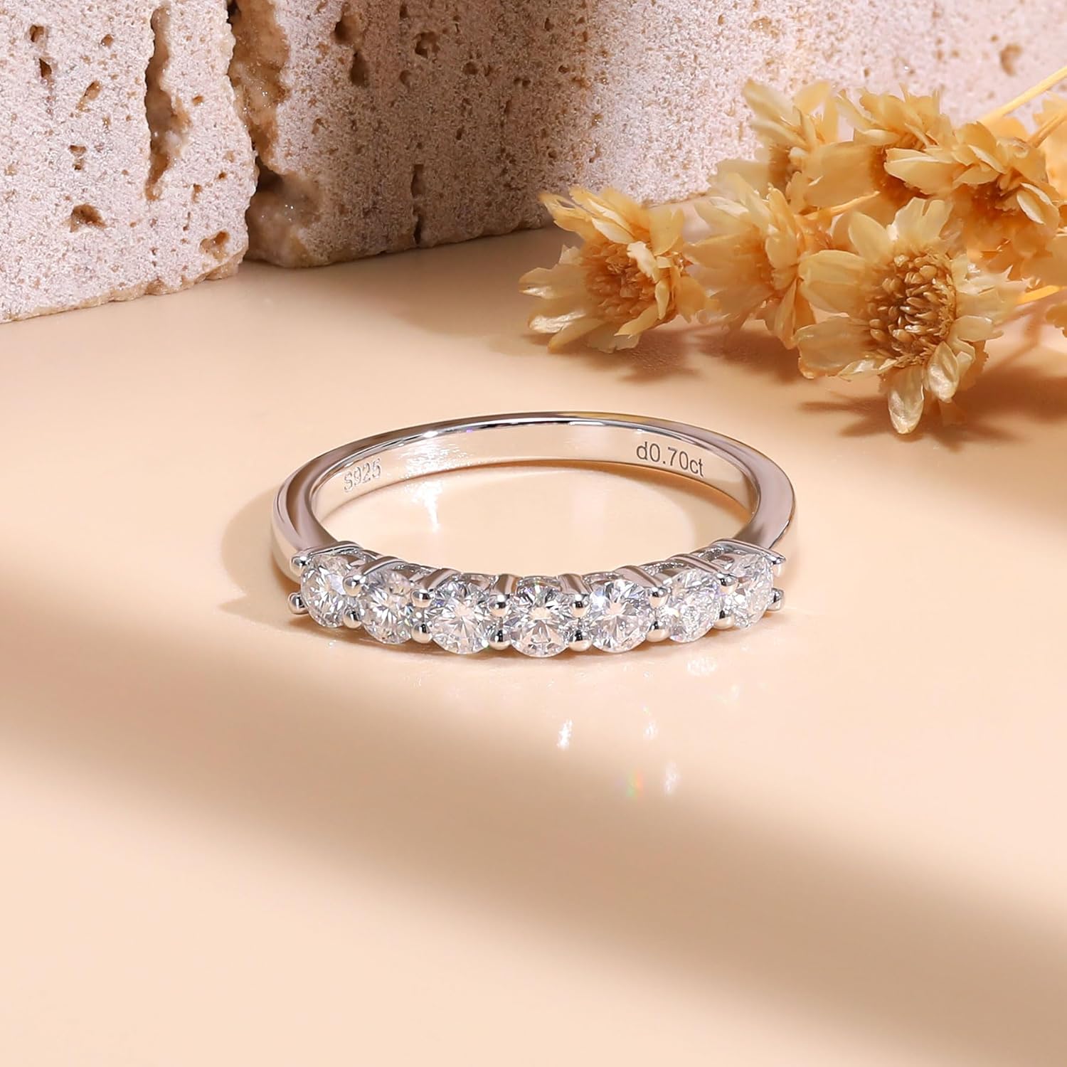 Ladylike Moissanite Wedding Band for Women 925 Sterling Silver Wedding Rings 0.7ct D Color VVS1 Lab Created Half Eternity Stackable Anniversary Rings for Her - Image 4