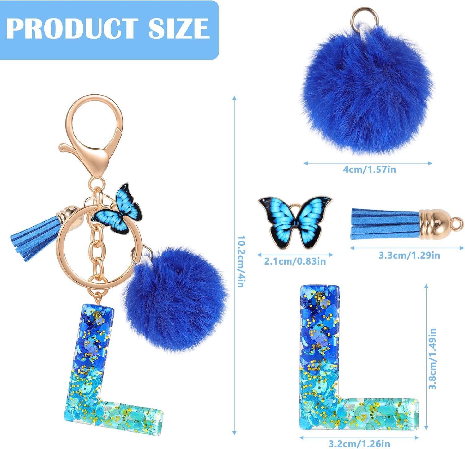 MWOOT Name Initial Letter Keychain, Blue Car Keyrings for Women, Personalized Resin Charms for Door Car Key Handbag Decor image 3