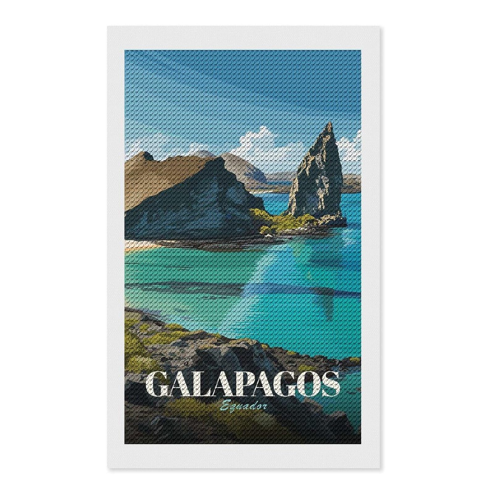 Junmoney Galapagos Islands, Ecuador Travel Diamond Painting Canvas Set 12"x20", Easy to Enjoy, Adhesive Canvas, Office Decor, Holiday Gift Idea, with Tool Kit