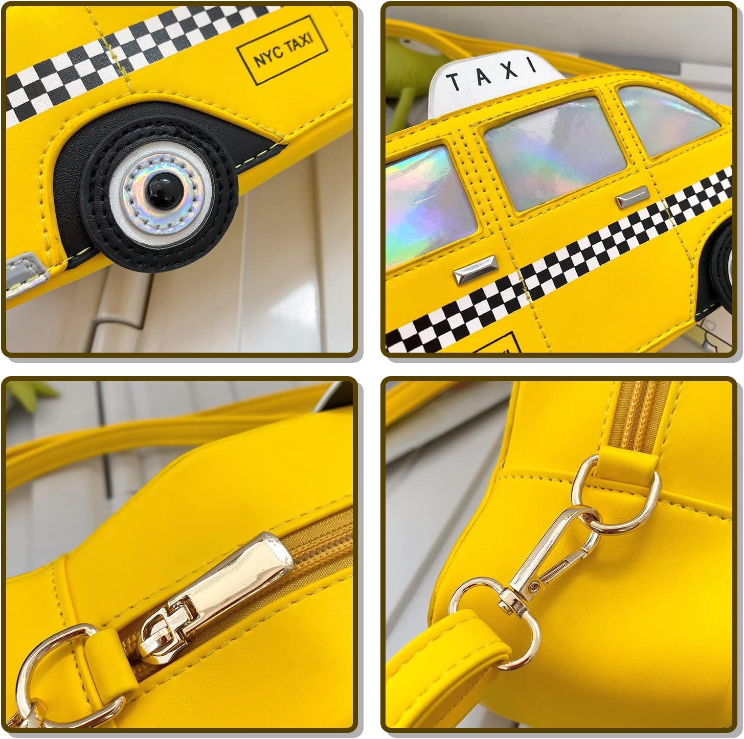 Oweisong Fun Purses for Women Novelty Car Taxi Shaped Crossbody Bag Ice Cream Bus Laser Holographic Shoulder Handbag for Girl