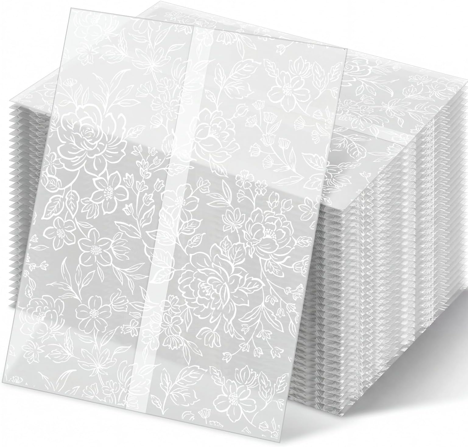 50Pcs Vellum Jackets for 5x7 Invitations, 115GSM Pre-Folded Translucent Vellum Paper 5x7 Jacket for Bridal Shower Baby Shower Birthday Wedding Invitation Envelopes Accessories (White Peony)