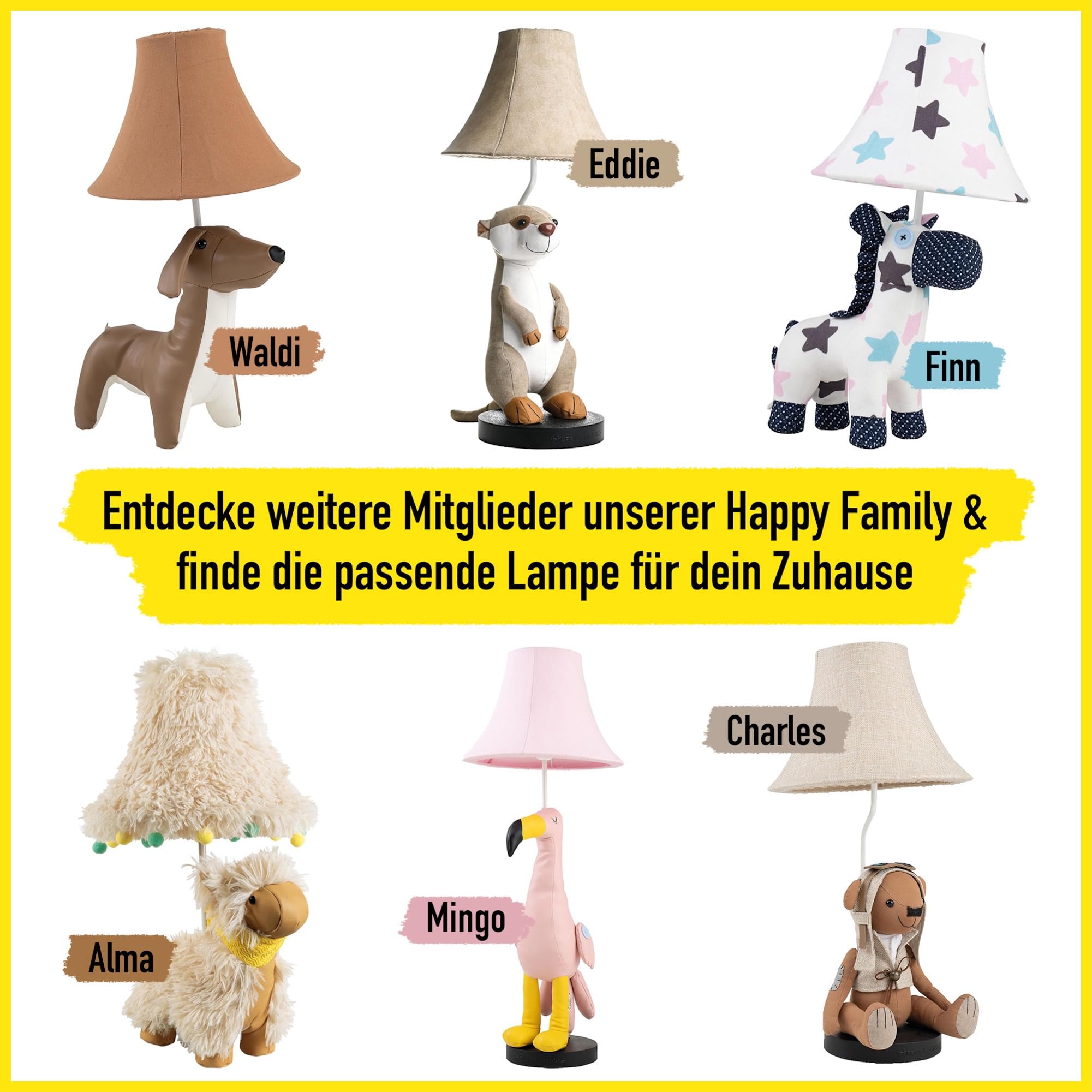 Happy Lamps for smiling eyes Ben Tischleuchte, Waschbärlampe, 47 cm hoch, Dekoleuchte, Handarbeit, super sicher, hochwertige Tischlampe, top Qualität, inkl. LED & Standfuß