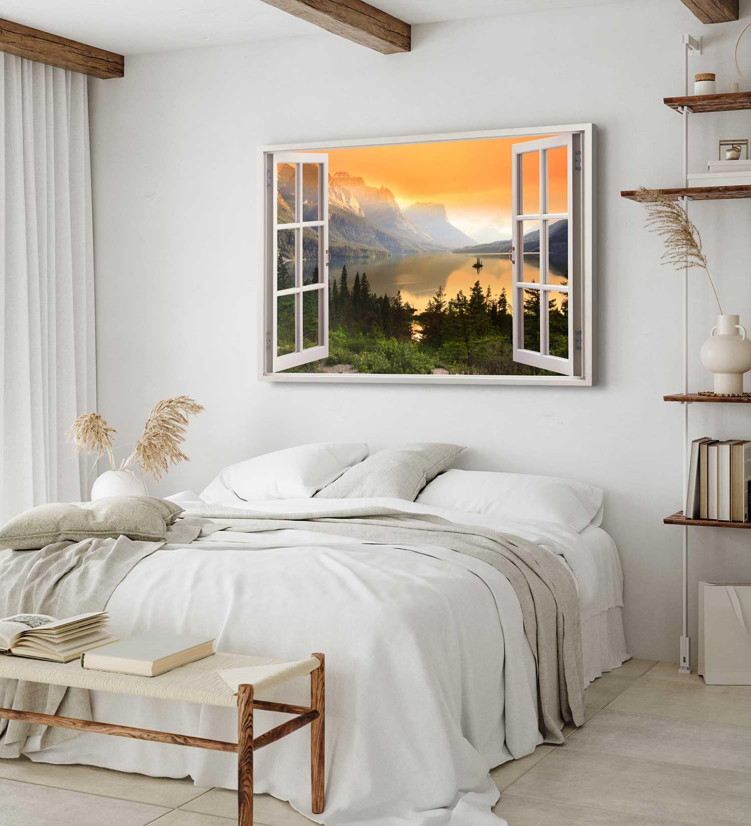 Paul Sinus Wandbild 120x80cm Fensterbild See Landschaft Berge Bergsee Natur Abendrot