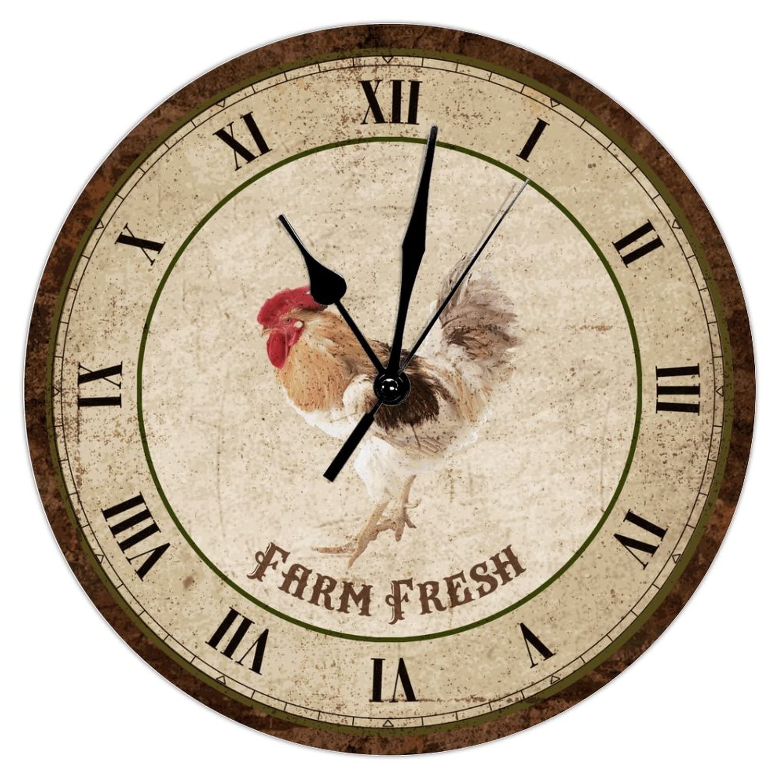 Horloge murale en bois vintage motif coq cadeau idéal pendaison de crémaillère