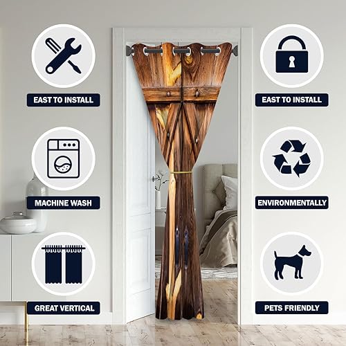 Miniatura 34 de Cortinas de puerta de granero para puertas, cortina opaca rústica para puerta de privacidad, cortinas divisoras de habitación, cortina de armario