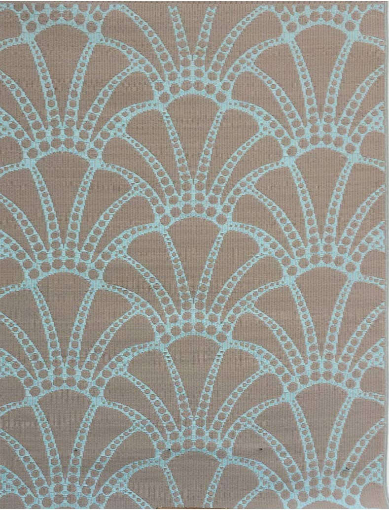 Mad Mats Outdoor Rug, Reversible Plastic Mat for Patio, Porch, Deck, Kitchen & Bath, Scallop, 6' x 9', Cool Aqua