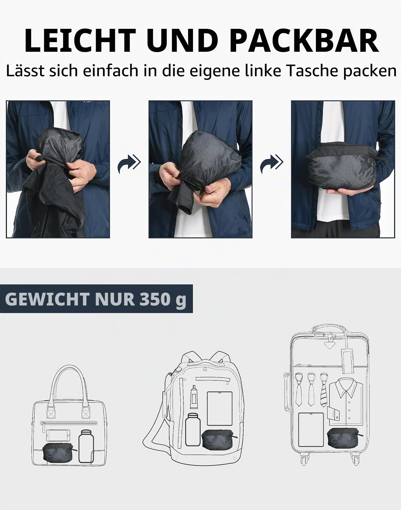 Pioneer Camp Herren Regenjacke Wasserdicht Atmungsaktiv Leichte Winddicht Windbreaker Packbare Outdoorjacke with Reißverschluss Taschen und Kapuze