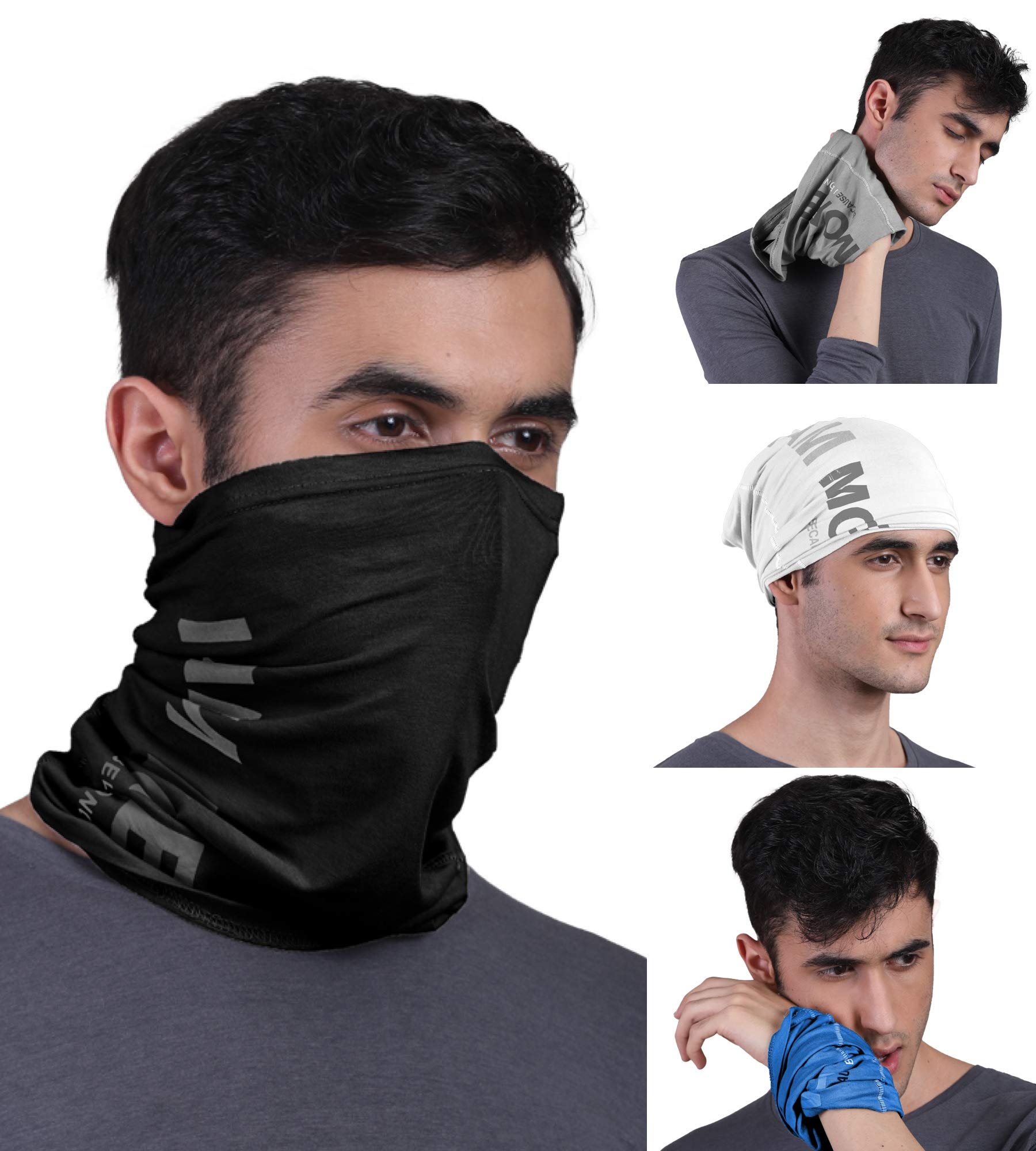 FREECULTR Unisex Bamboo Bandana, Anti Microbial Super Soft & Comfort Fit, Breathable Multipurpose Headband - Printed Pack of 4-Black,Charcoal,Pilot Blue,White (B08WWLLKP7) Amazon Price History, Amazon Price Tracker